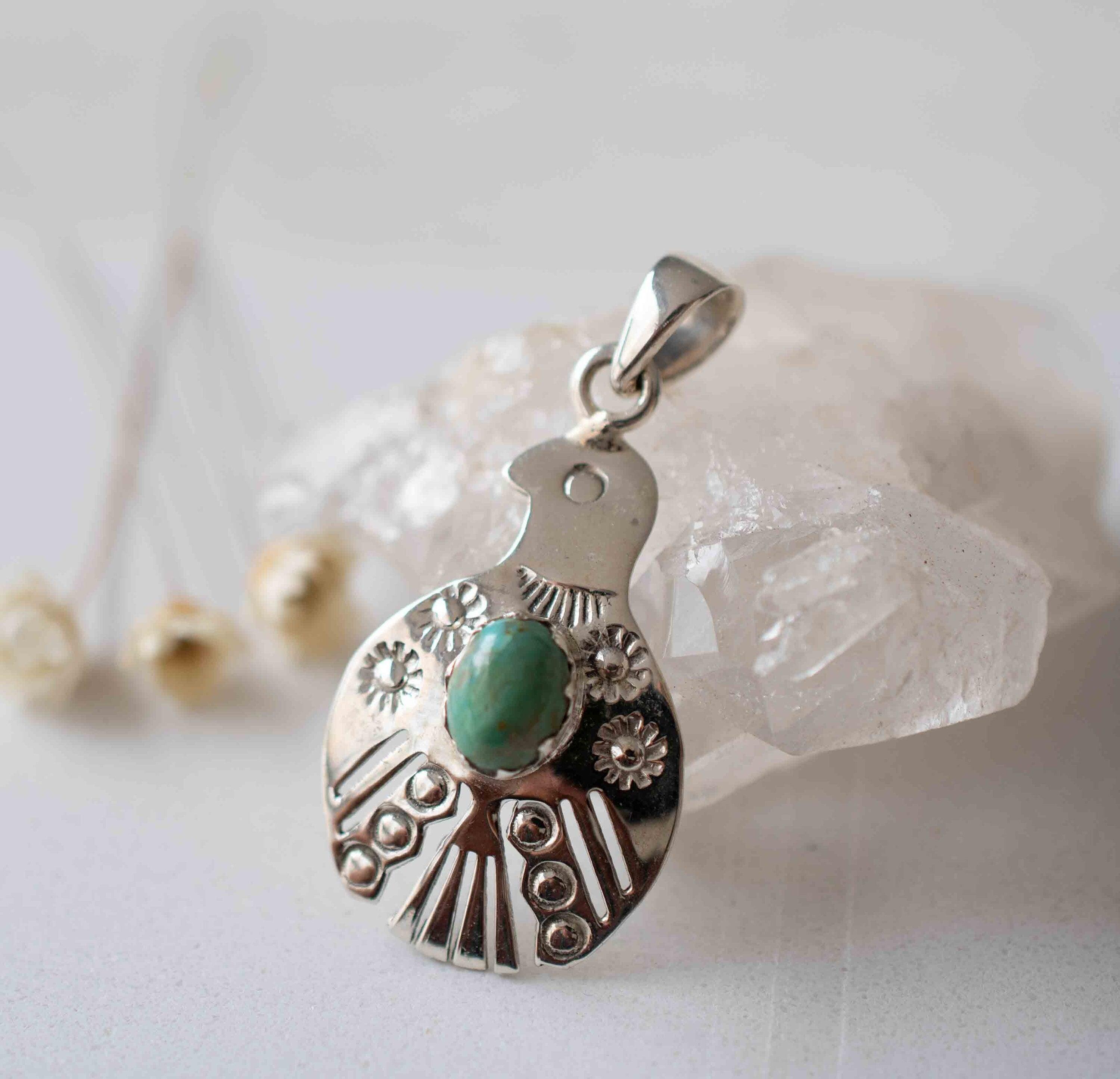 Turquoise Pendant ~ Bird  ~ Sterling Silver 925  ~ Delicate ~ Bohemian ~  Charm ~ MP005