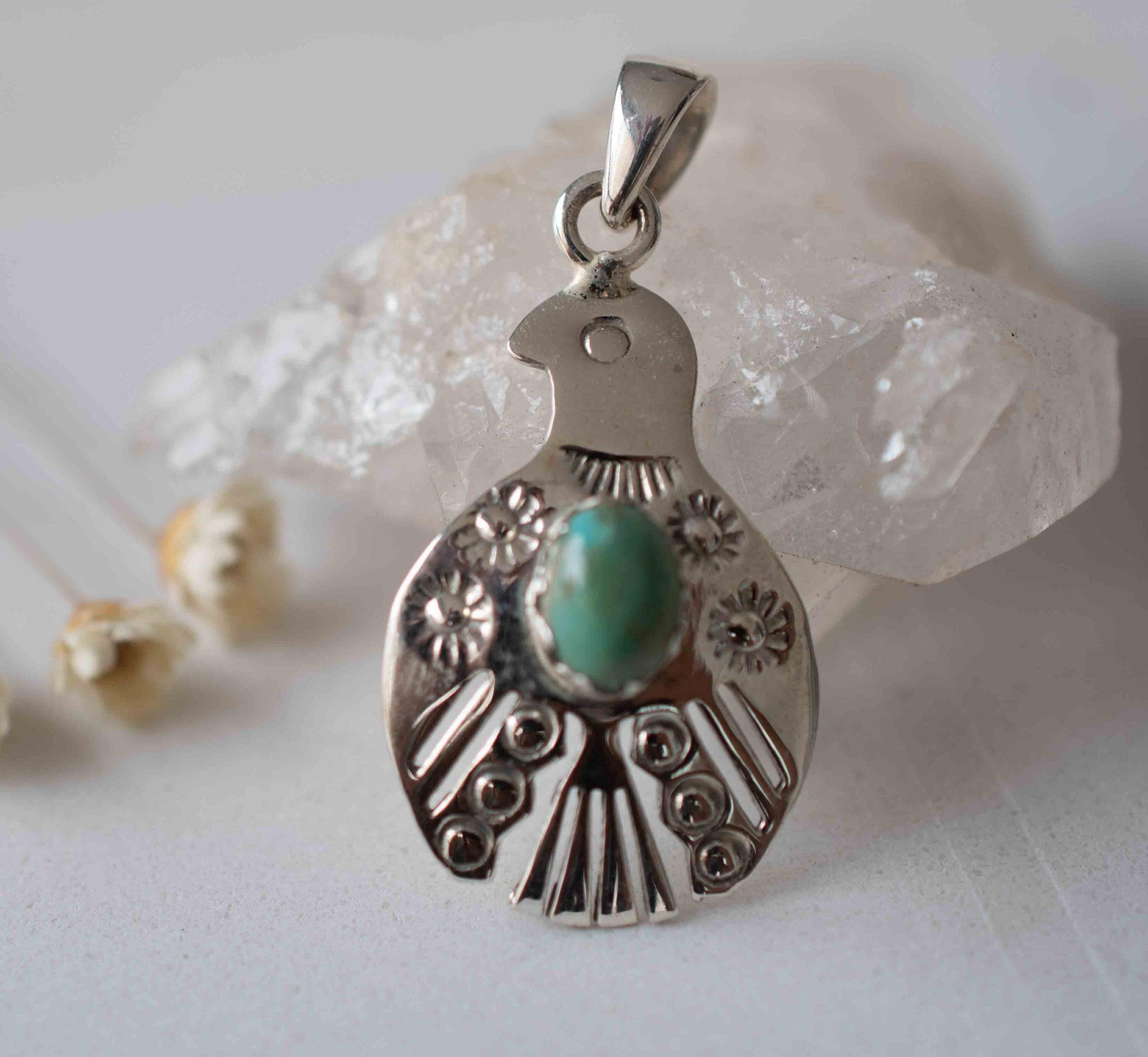 Turquoise Pendant ~ Bird  ~ Sterling Silver 925  ~ Delicate ~ Bohemian ~  Charm ~ MP005