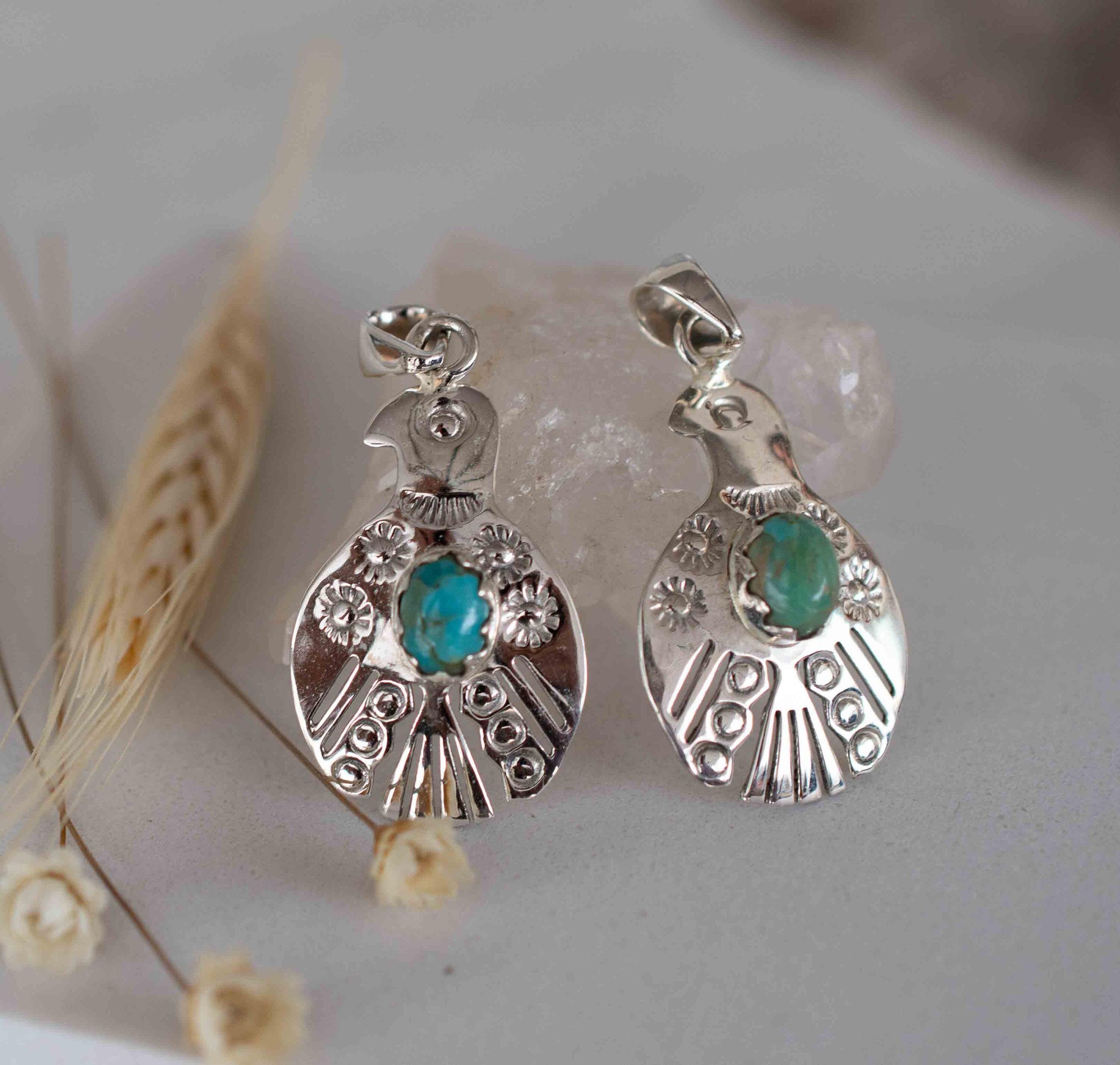 Turquoise Pendant ~ Bird  ~ Sterling Silver 925  ~ Delicate ~ Bohemian ~  Charm ~ MP005