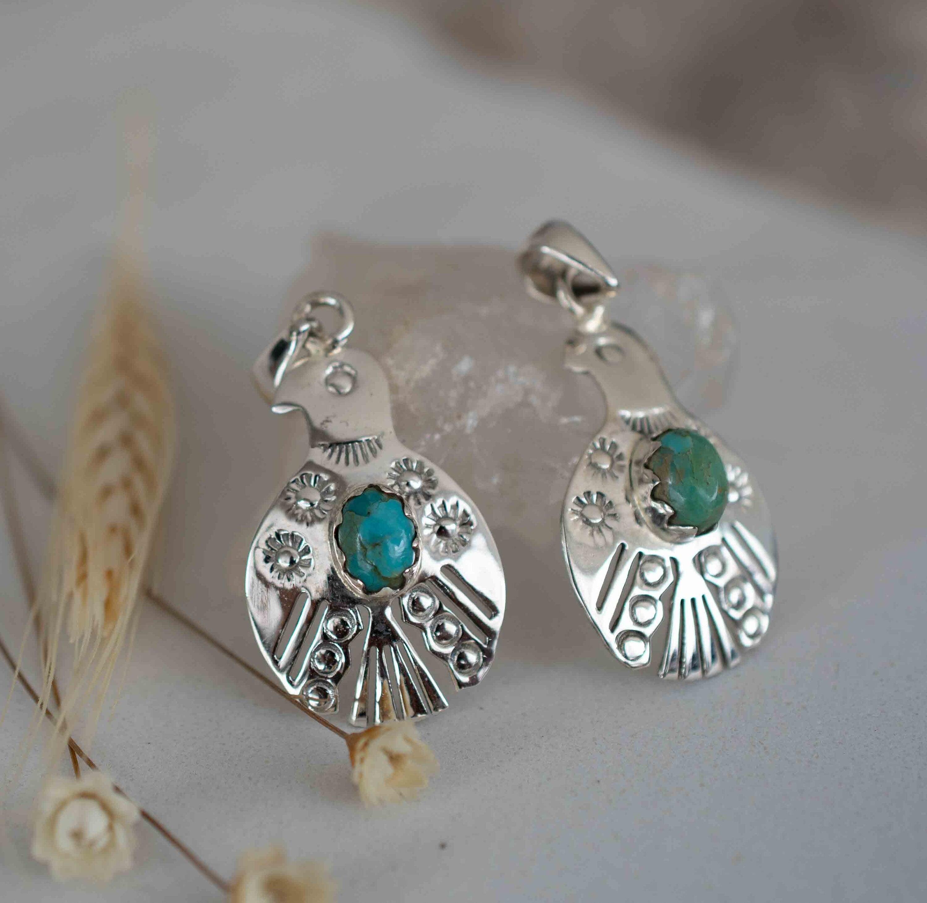 Turquoise Pendant ~ Bird  ~ Sterling Silver 925  ~ Delicate ~ Bohemian ~  Charm ~ MP005