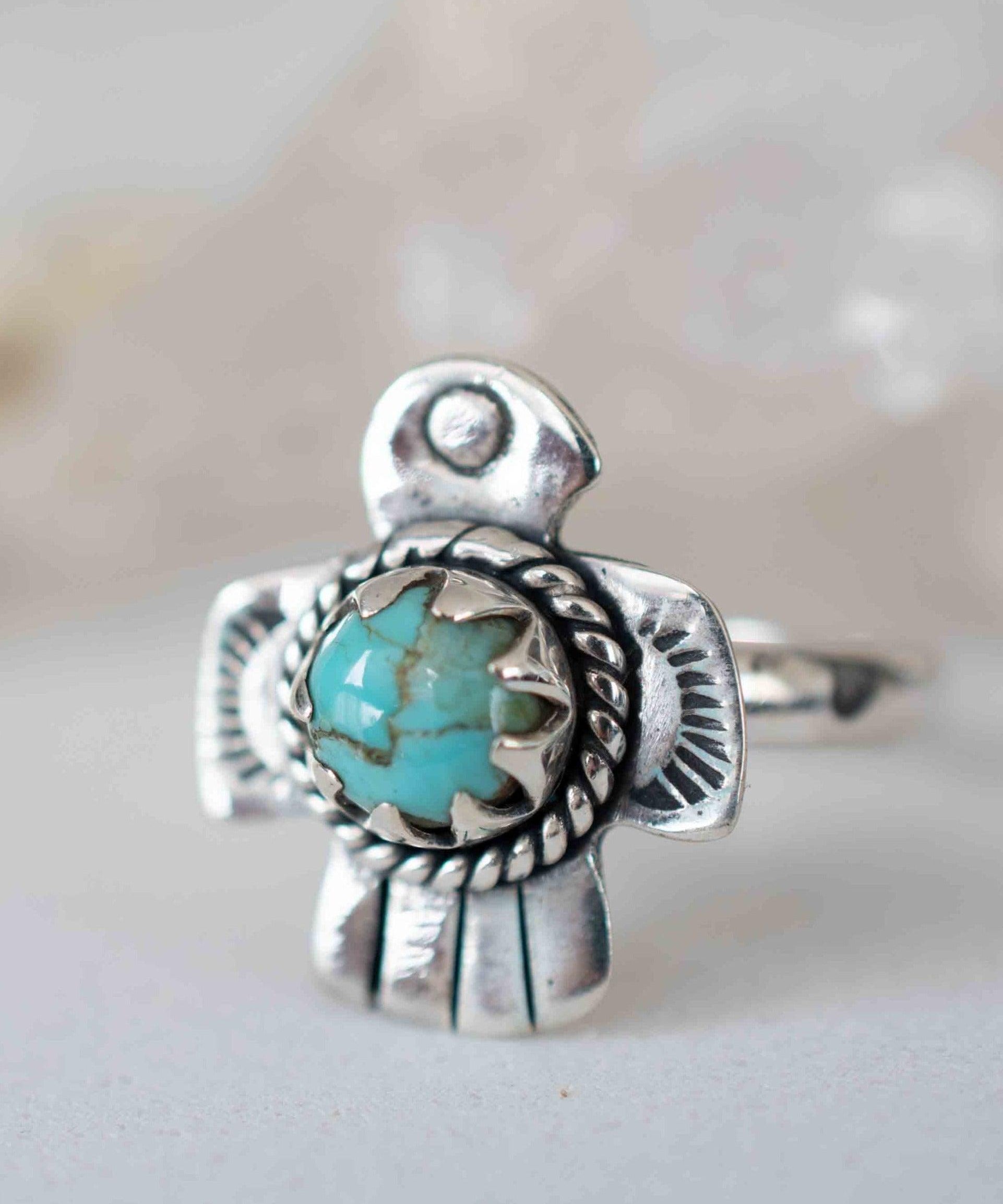 Turquoise Ring ~ Bird Ring ~ Sterling Silver 925 ~Handmade ~ Statement ~ Bohemian ~Jewelry ~Gift For Her ~Gemstone~December Birthstone~MR296