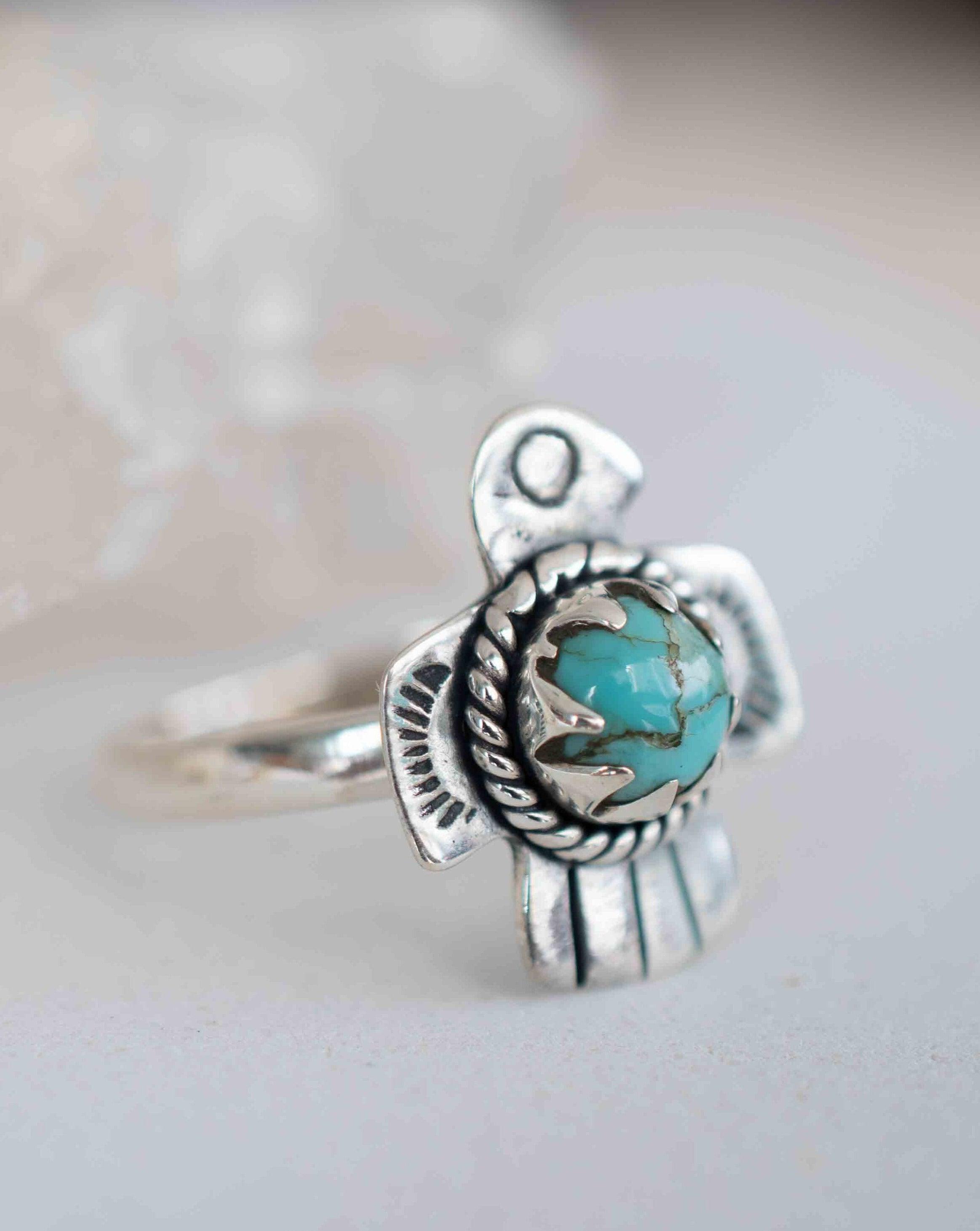 Turquoise Ring ~ Bird Ring ~ Sterling Silver 925 ~Handmade ~ Statement ~ Bohemian ~Jewelry ~Gift For Her ~Gemstone~December Birthstone~MR296
