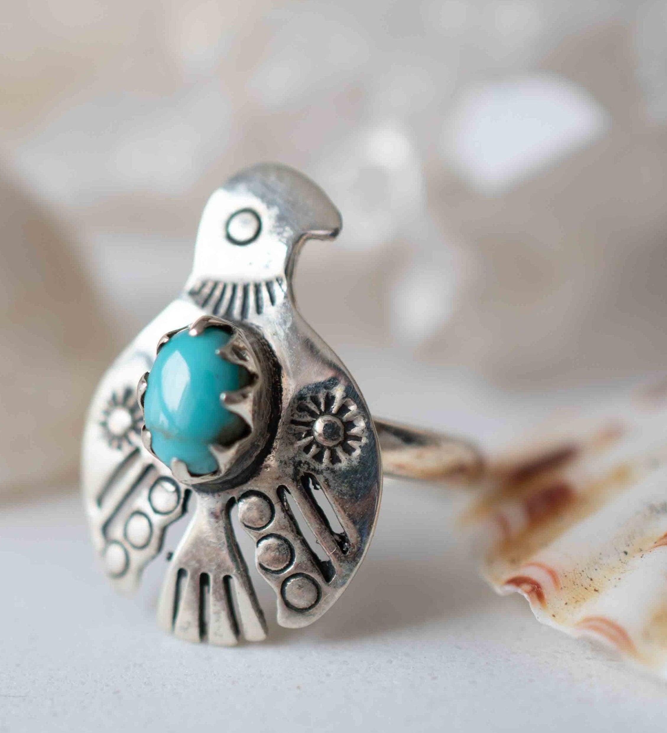 Turquoise Ring ~ Bird Ring ~ Sterling Silver 925 ~Handmade ~ Statement ~ Bohemian ~Jewelry ~Gift For Her ~Gemstone~December Birthstone~MR297