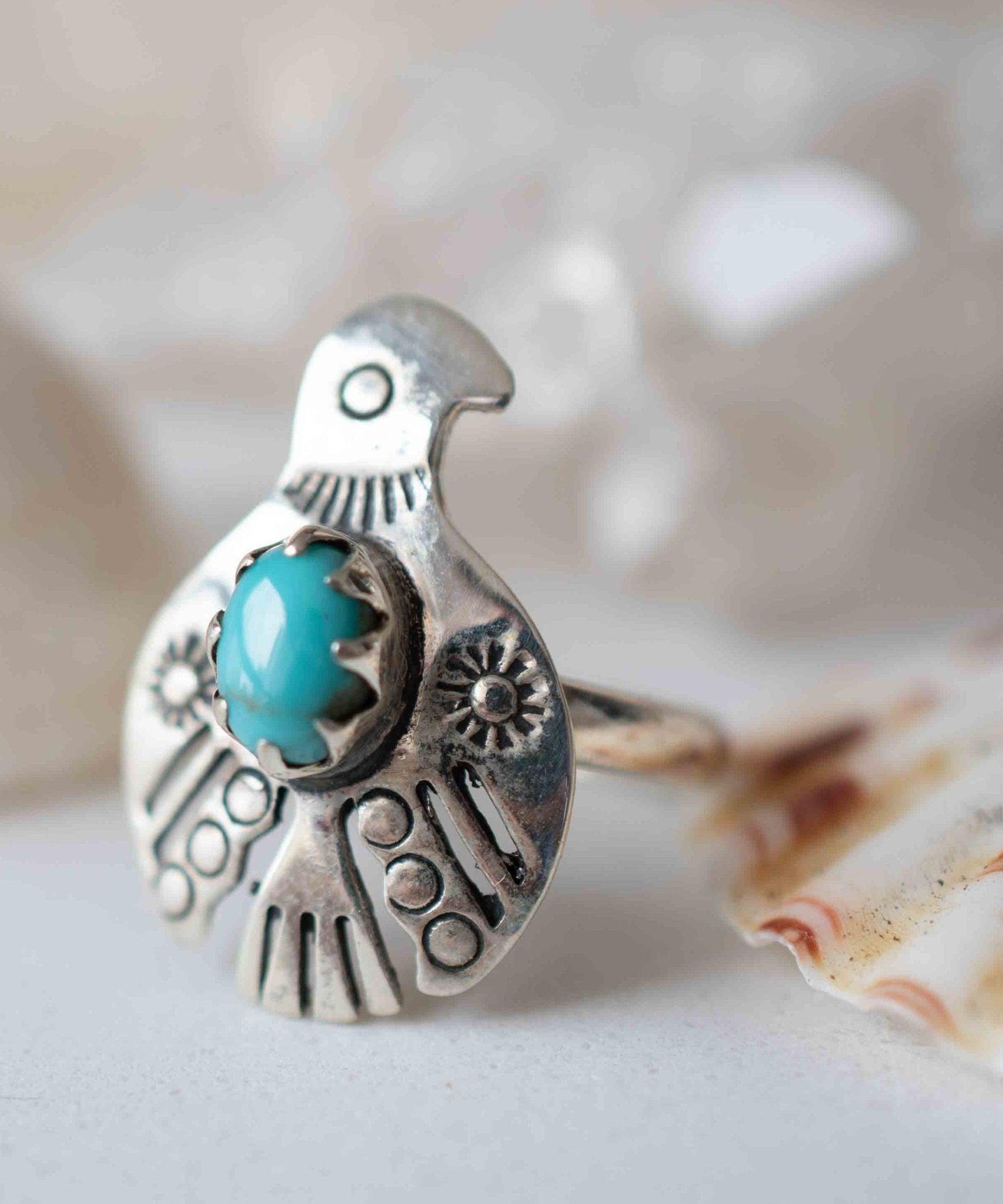 Turquoise Ring ~ Bird Ring ~ Sterling Silver 925 ~Handmade ~ Statement ~ Bohemian ~Jewelry ~Gift For Her ~Gemstone~December Birthstone~MR297