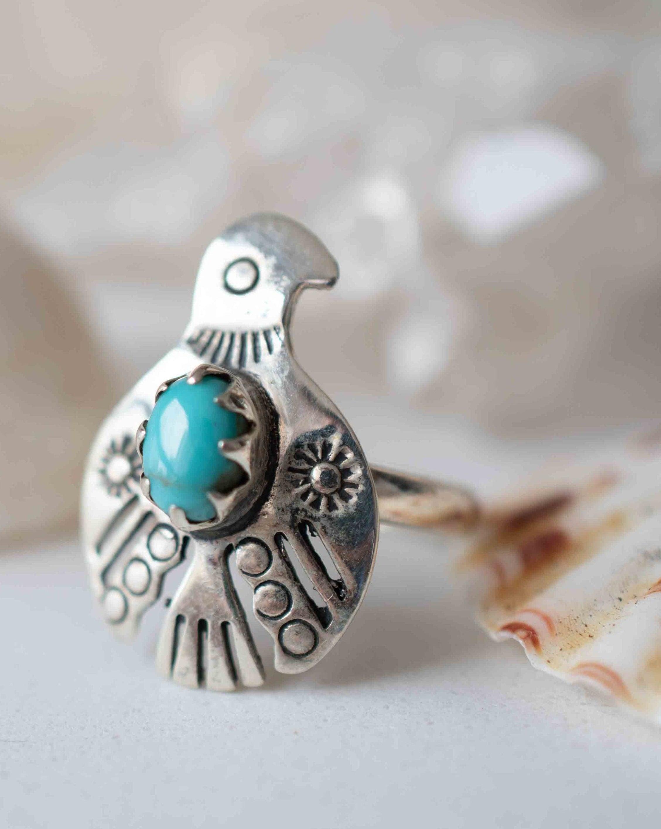 Turquoise Ring ~ Bird Ring ~ Sterling Silver 925 ~Handmade ~ Statement ~ Bohemian ~Jewelry ~Gift For Her ~Gemstone~December Birthstone~MR297