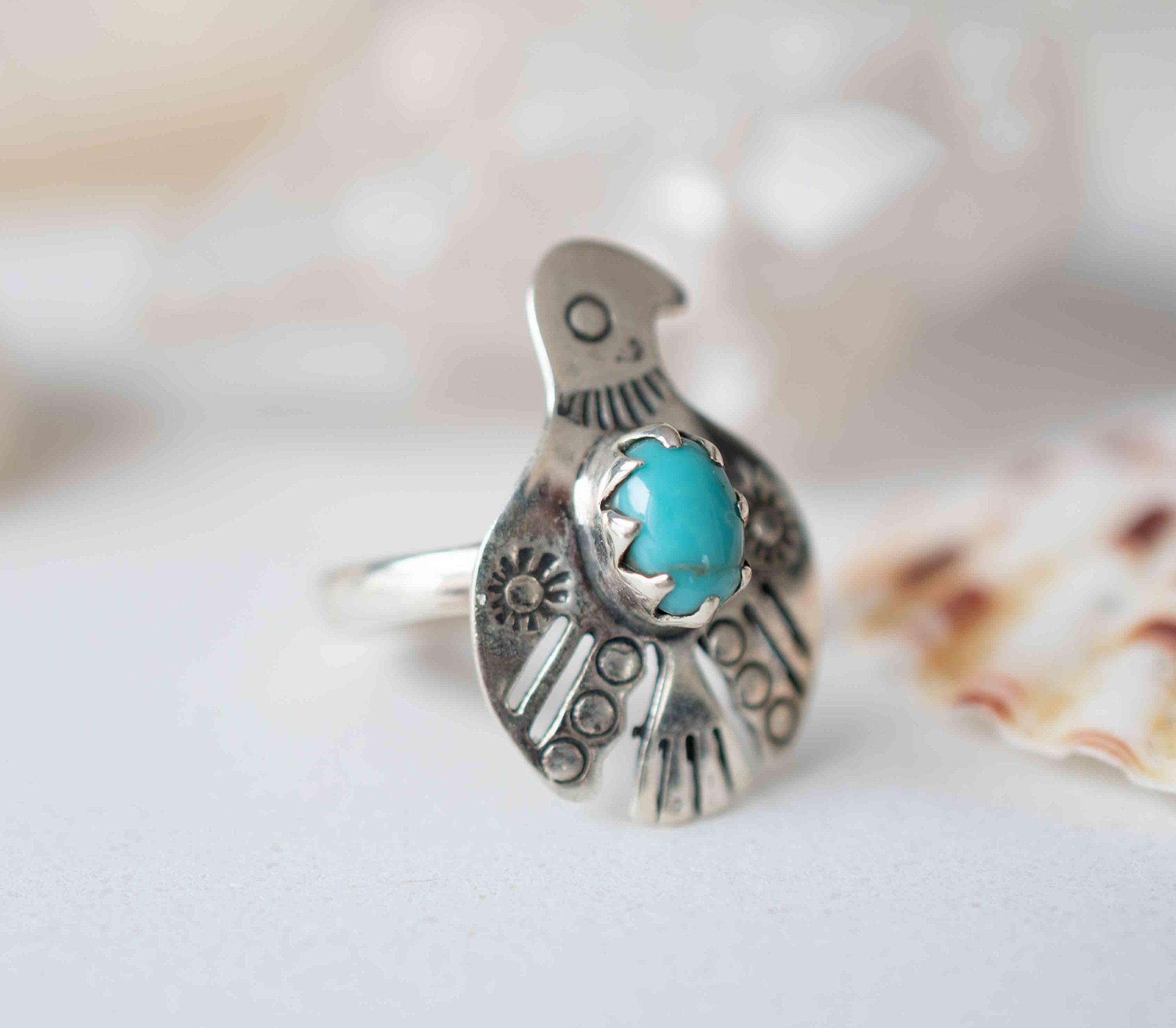 Turquoise Ring ~ Bird Ring ~ Sterling Silver 925 ~Handmade ~ Statement ~ Bohemian ~Jewelry ~Gift For Her ~Gemstone~December Birthstone~MR297
