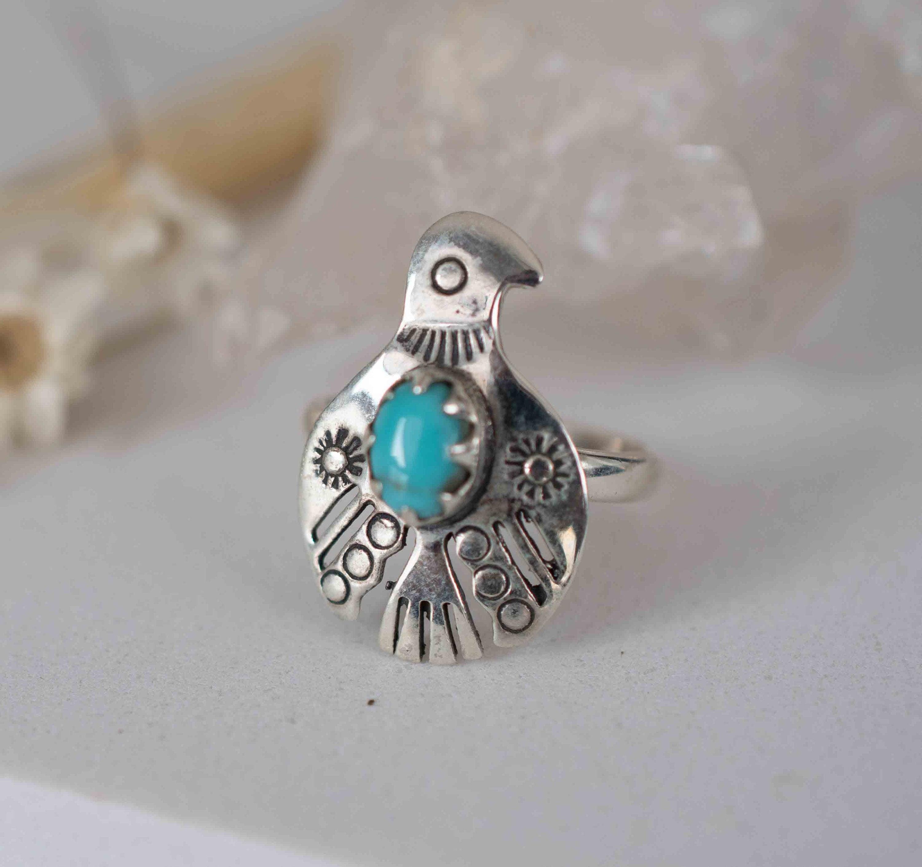 Turquoise Ring ~ Bird Ring ~ Sterling Silver 925 ~Handmade ~ Statement ~ Bohemian ~Jewelry ~Gift For Her ~Gemstone~December Birthstone~MR297