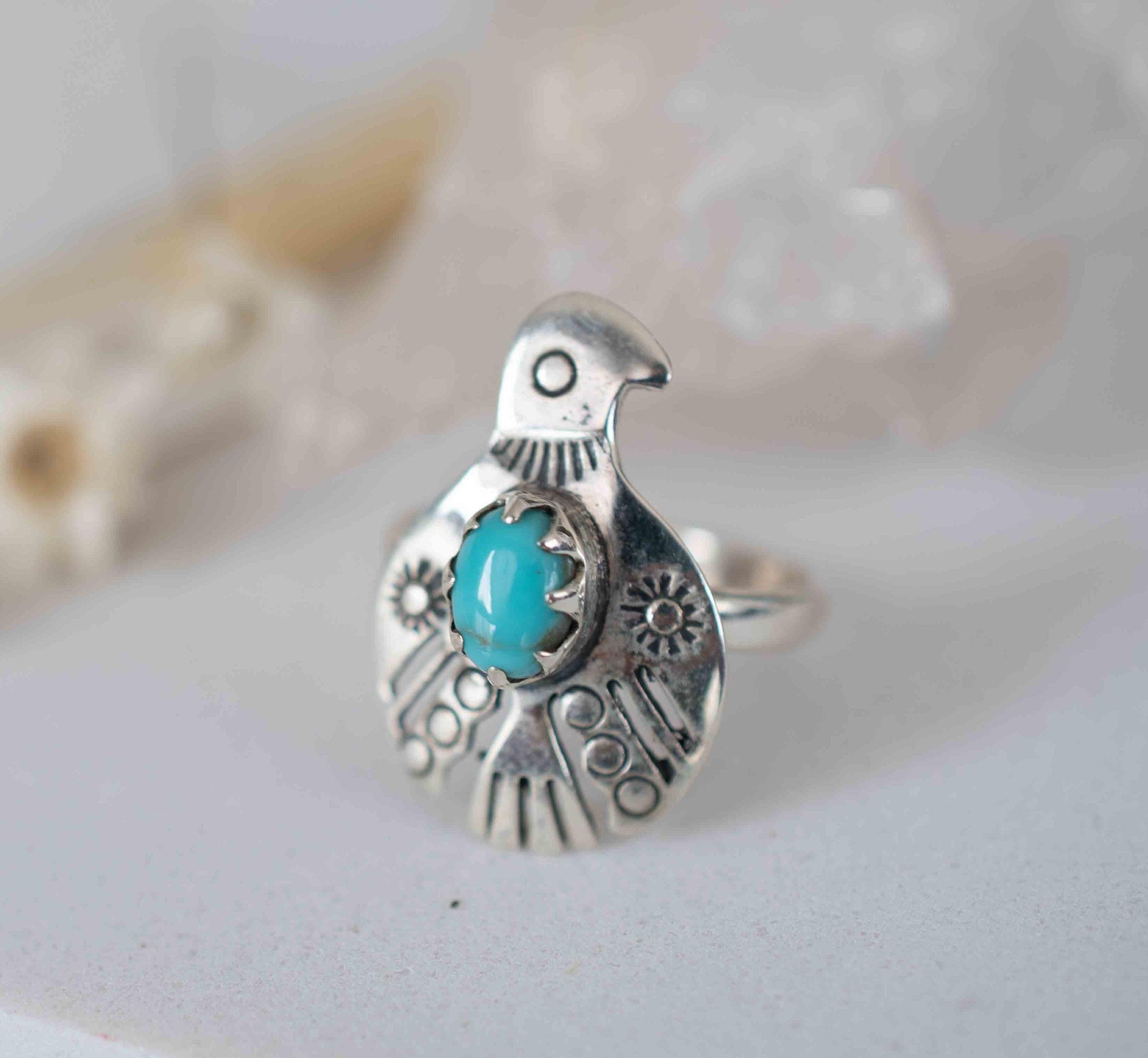 Turquoise Ring ~ Bird Ring ~ Sterling Silver 925 ~Handmade ~ Statement ~ Bohemian ~Jewelry ~Gift For Her ~Gemstone~December Birthstone~MR297