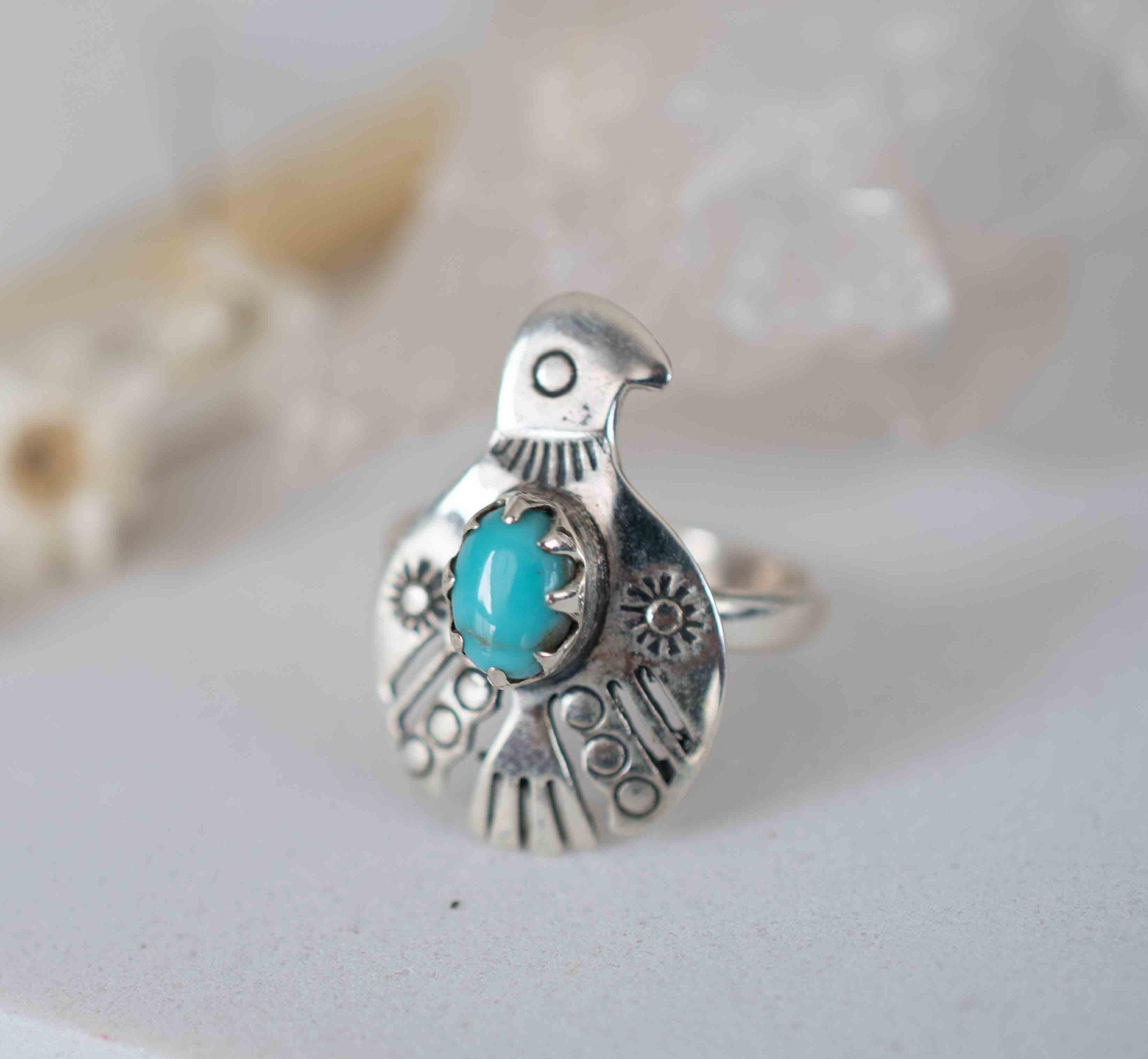 Turquoise Ring ~ Bird Ring ~ Sterling Silver 925 ~Handmade ~ Statement ~ Bohemian ~Jewelry ~Gift For Her ~Gemstone~December Birthstone~MR297