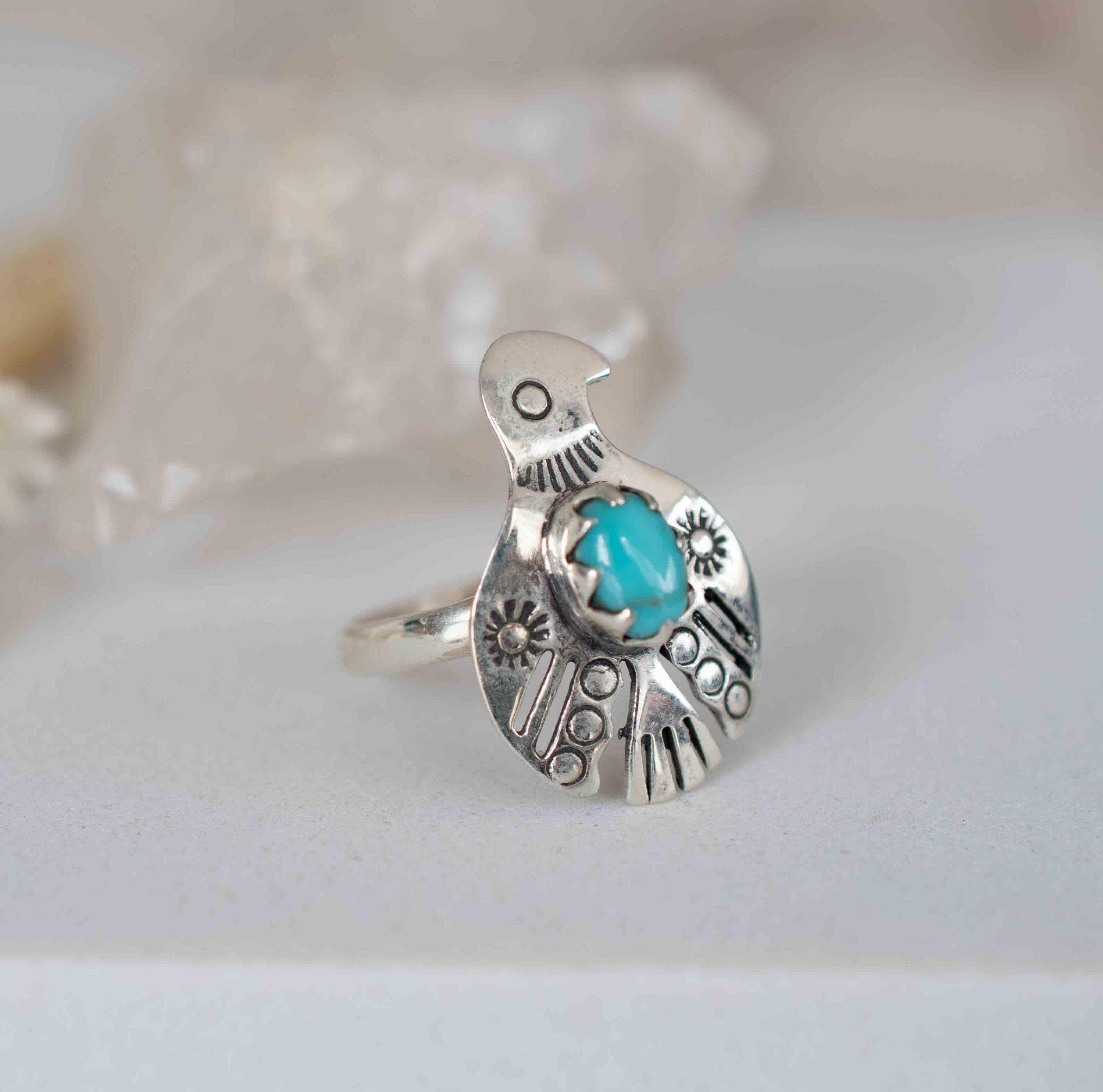 Turquoise Ring ~ Bird Ring ~ Sterling Silver 925 ~Handmade ~ Statement ~ Bohemian ~Jewelry ~Gift For Her ~Gemstone~December Birthstone~MR297