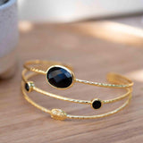 Black Onyx Adjustable Bracelet ~ Gold Plated 18k ~ Handmade ~Statement Hippie ~Bohemian ~Jewelry ~Gift For Her ~Gemstone ~Body MB056