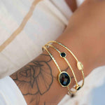 Black Onyx Adjustable Bracelet ~ Gold Plated 18k ~ Handmade ~Statement Hippie ~Bohemian ~Jewelry ~Gift For Her ~Gemstone ~Body MB056