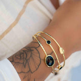 Black Onyx Adjustable Bracelet ~ Gold Plated 18k ~ Handmade ~Statement Hippie ~Bohemian ~Jewelry ~Gift For Her ~Gemstone ~Body MB056