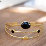 Black Onyx Adjustable Bracelet ~ Gold Plated 18k ~ Handmade ~Statement Hippie ~Bohemian ~Jewelry ~Gift For Her ~Gemstone ~Body MB056