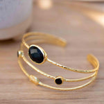 Black Onyx Adjustable Bracelet ~ Gold Plated 18k ~ Handmade ~Statement Hippie ~Bohemian ~Jewelry ~Gift For Her ~Gemstone ~Body MB056