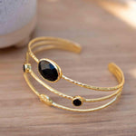 Black Onyx Adjustable Bracelet ~ Gold Plated 18k ~ Handmade ~Statement Hippie ~Bohemian ~Jewelry ~Gift For Her ~Gemstone ~Body MB056