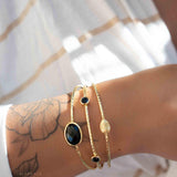 Black Onyx Adjustable Bracelet ~ Gold Plated 18k ~ Handmade ~Statement Hippie ~Bohemian ~Jewelry ~Gift For Her ~Gemstone ~Body MB056
