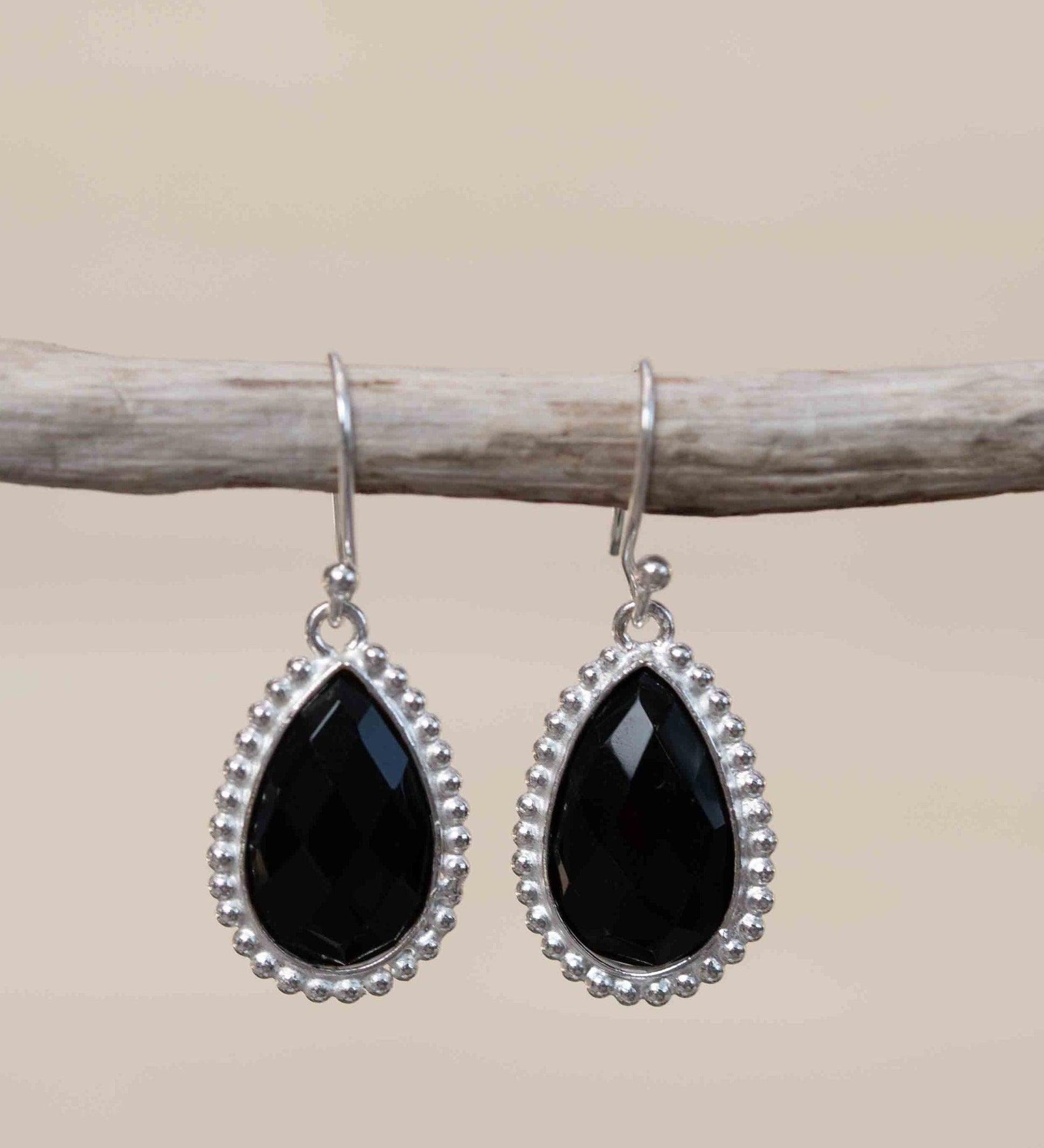 Black Onyx Earrings ~ Sterling Silver 925  ~ Gemstone ~ Dangle ~ Handmade ~ Jewelry ~ Tear Drop ~ Maresia ~ Boho ~ ME192