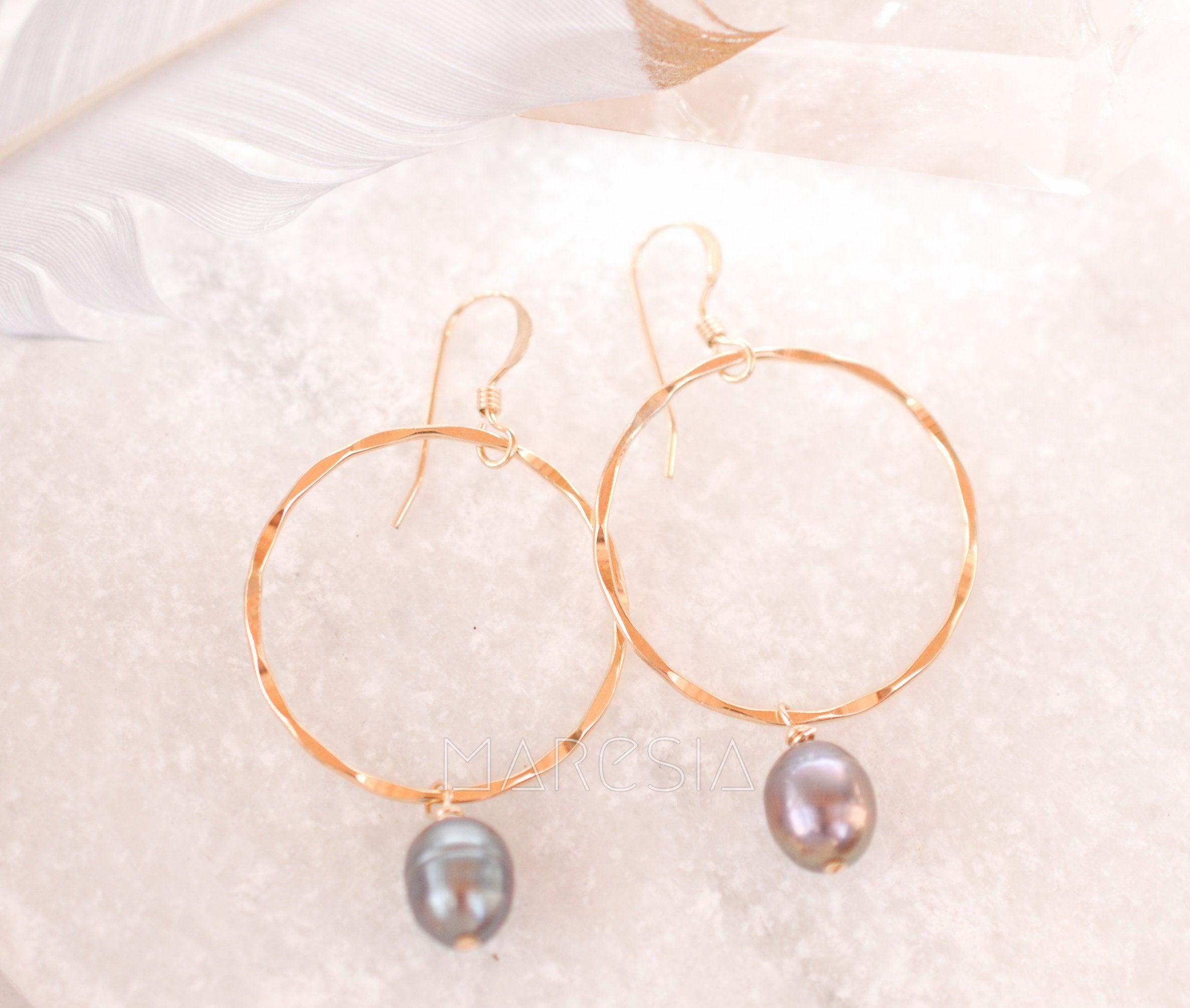 Black Pearl Earrings ~ Sterling Silver or Gold Filled ~ ME125 - Maresia Jewelry