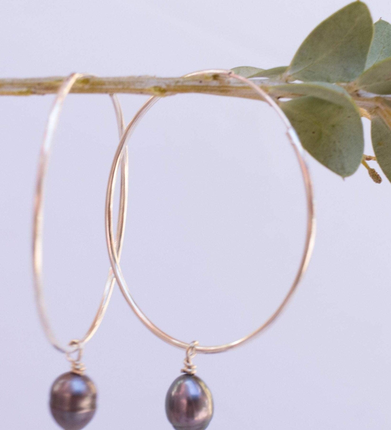 Black Pearl Hoop Earrings ~ Sterling Silver or 14k Gold Filled   ~ ME052 - Maresia Jewelry
