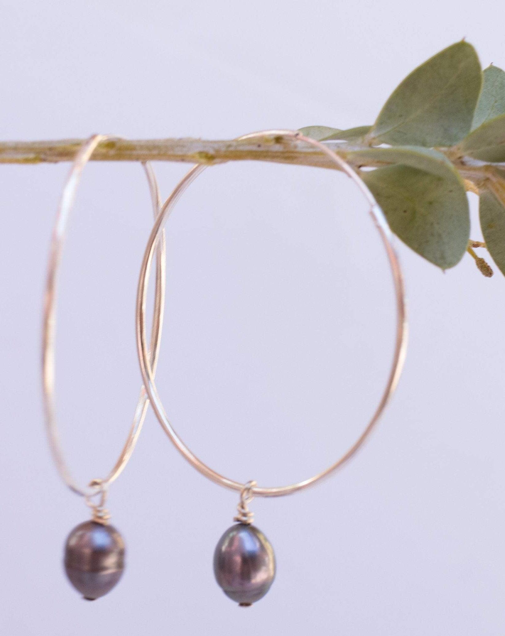 Black Pearl Hoop Earrings ~ Sterling Silver or 14k Gold Filled   ~ ME052 - Maresia Jewelry