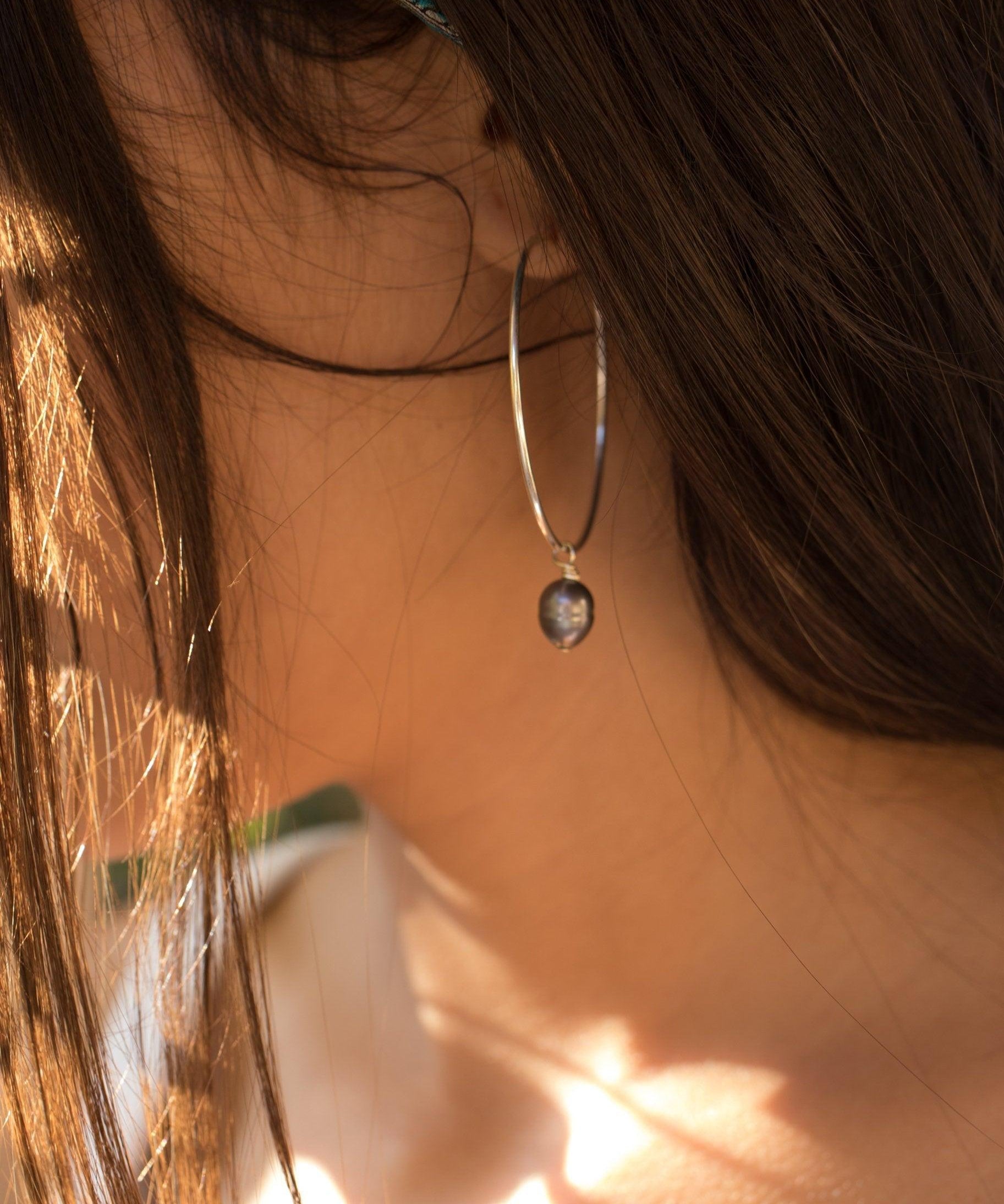 Black Pearl Hoop Earrings ~ Sterling Silver or 14k Gold Filled   ~ ME052 - Maresia Jewelry