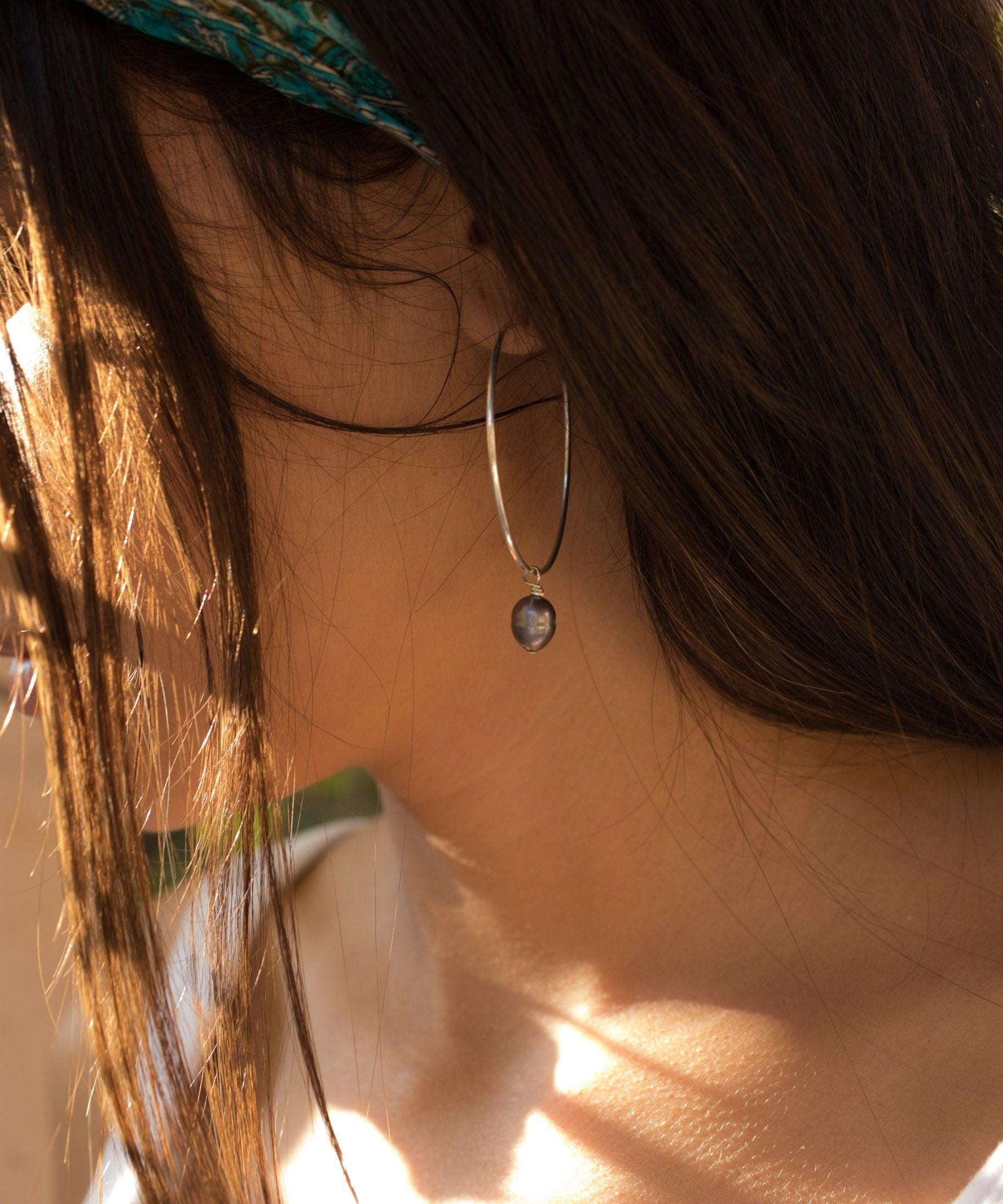 Black Pearl Hoop Earrings ~ Sterling Silver or 14k Gold Filled   ~ ME052 - Maresia Jewelry