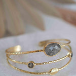 Black Rutilated Quartz Adjustable Bracelet ~ Gold Plated 18k ~ Handmade ~Statement  Hippie ~Bohemian ~Jewelry ~Gemstone ~ MB048