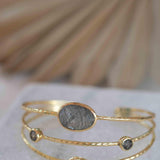 Black Rutilated Quartz Adjustable Bracelet ~ Gold Plated 18k ~ Handmade ~Statement  Hippie ~Bohemian ~Jewelry ~Gemstone ~ MB048