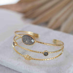 Black Rutilated Quartz Adjustable Bracelet ~ Gold Plated 18k ~ Handmade ~Statement  Hippie ~Bohemian ~Jewelry ~Gemstone ~ MB048