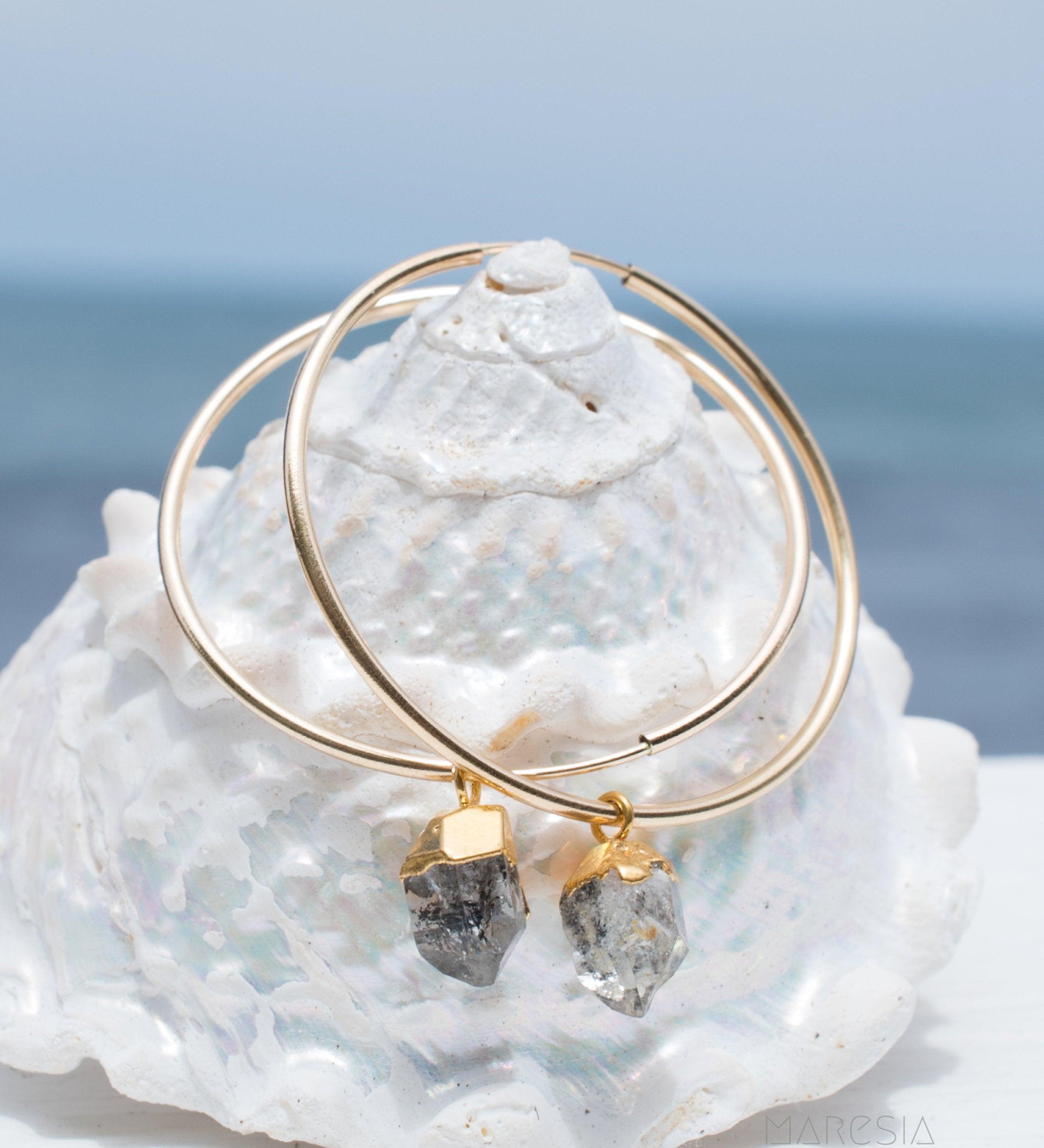 Black Tourmaline Quartz Gold Hoop Earrings ~ 14k Gold Filled ~ ME147 - Maresia Jewelry
