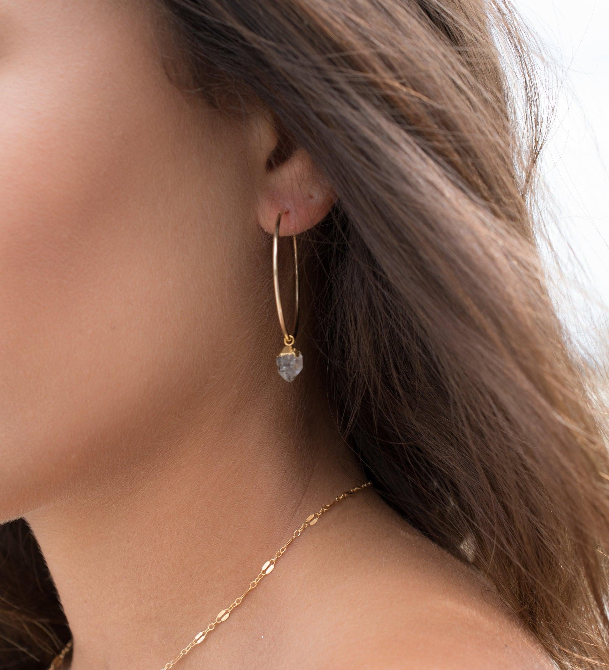 Black Tourmaline Quartz Gold Hoop Earrings ~ 14k Gold Filled ~ ME147 - Maresia Jewelry
