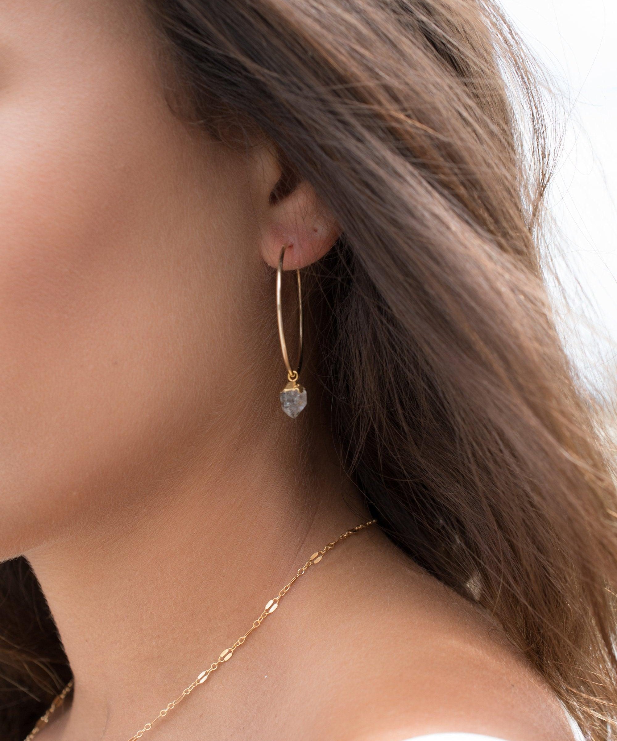 Black Tourmaline Quartz Gold Hoop Earrings ~ 14k Gold Filled ~ ME147 - Maresia Jewelry