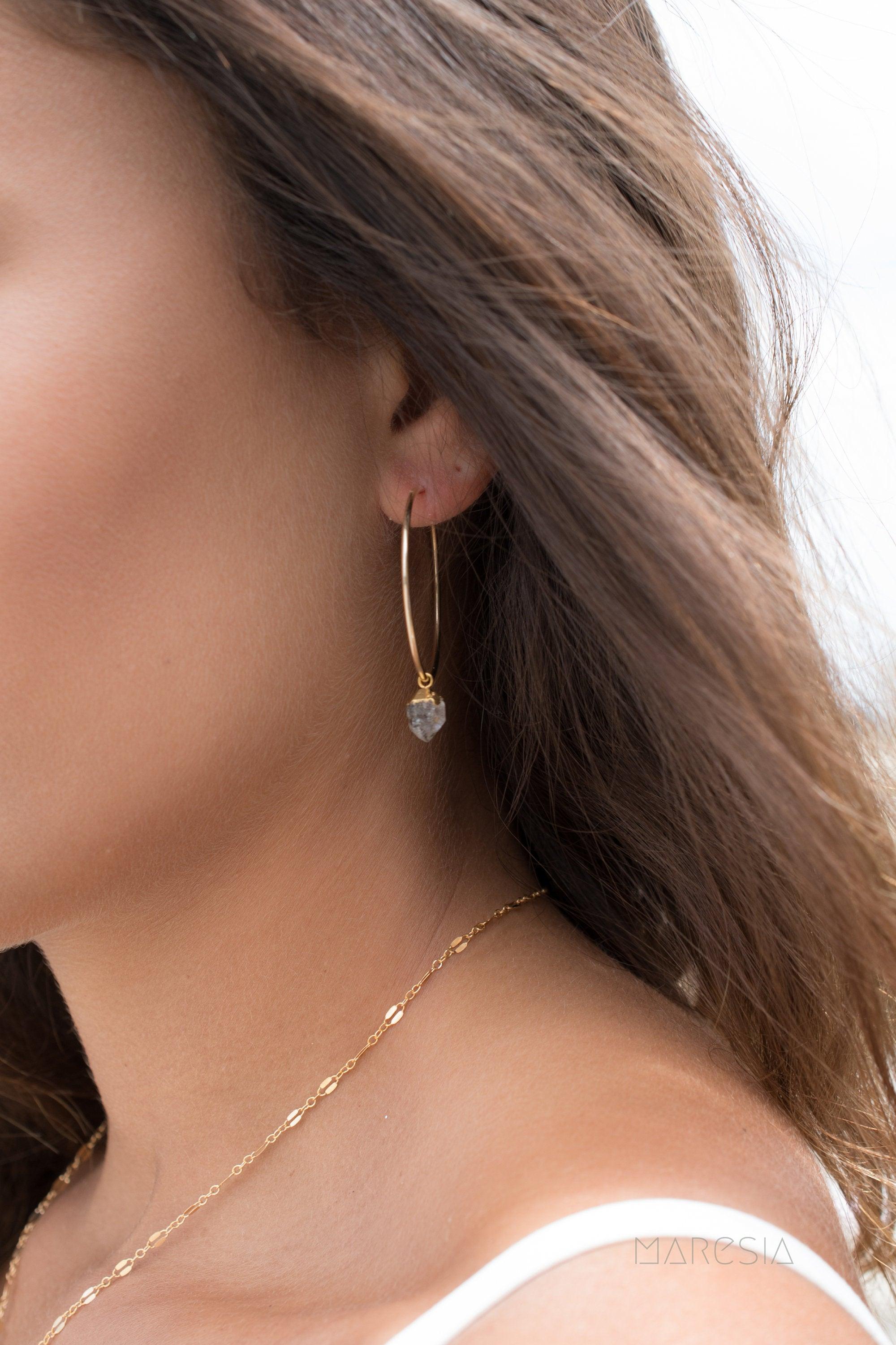 Black Tourmaline Quartz Gold Hoop Earrings ~ 14k Gold Filled ~ ME147 - Maresia Jewelry