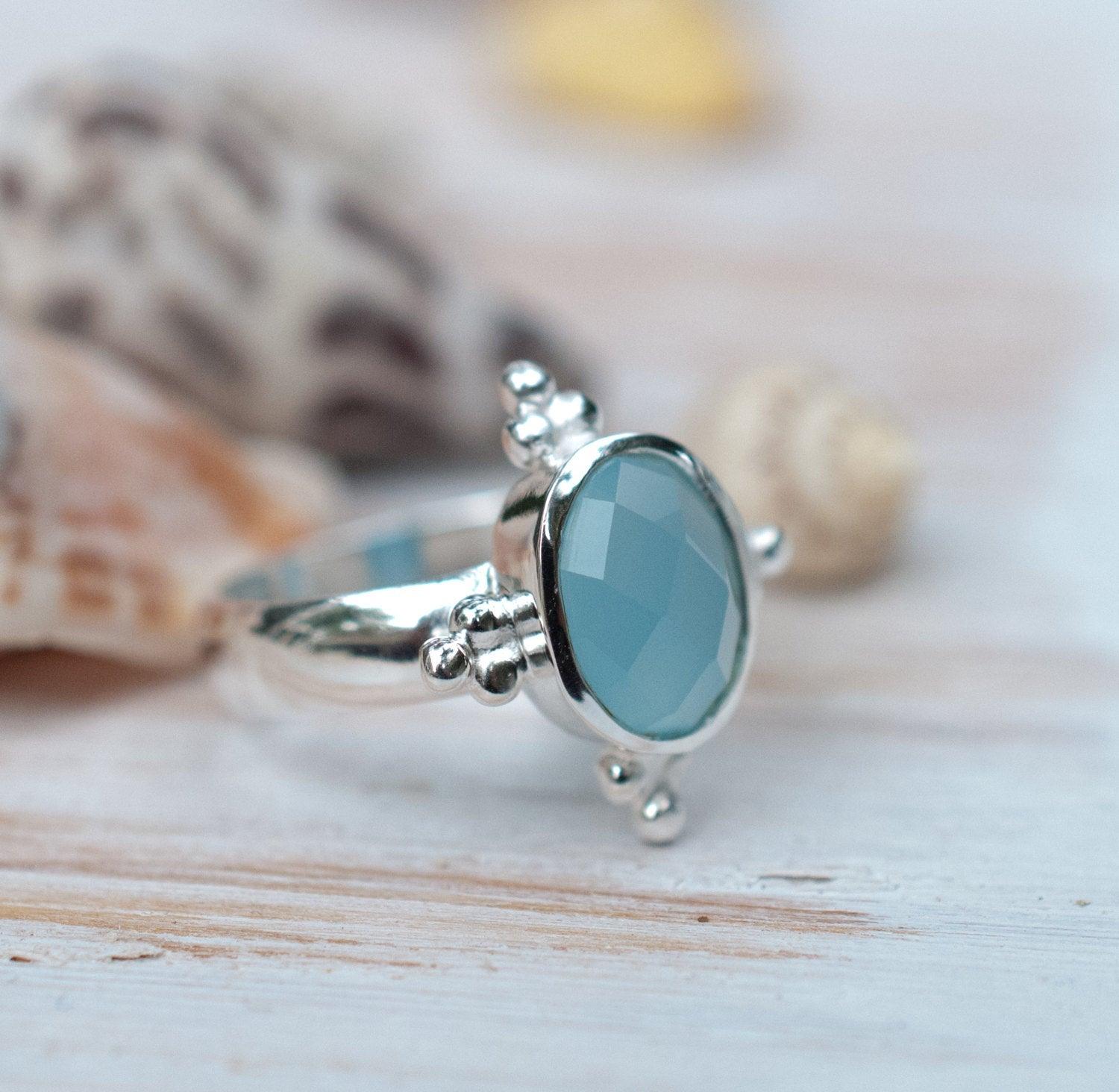Blue Chalcedony Ring ~ Sterling Silver 925 ~ MR052 - Maresia Jewelry