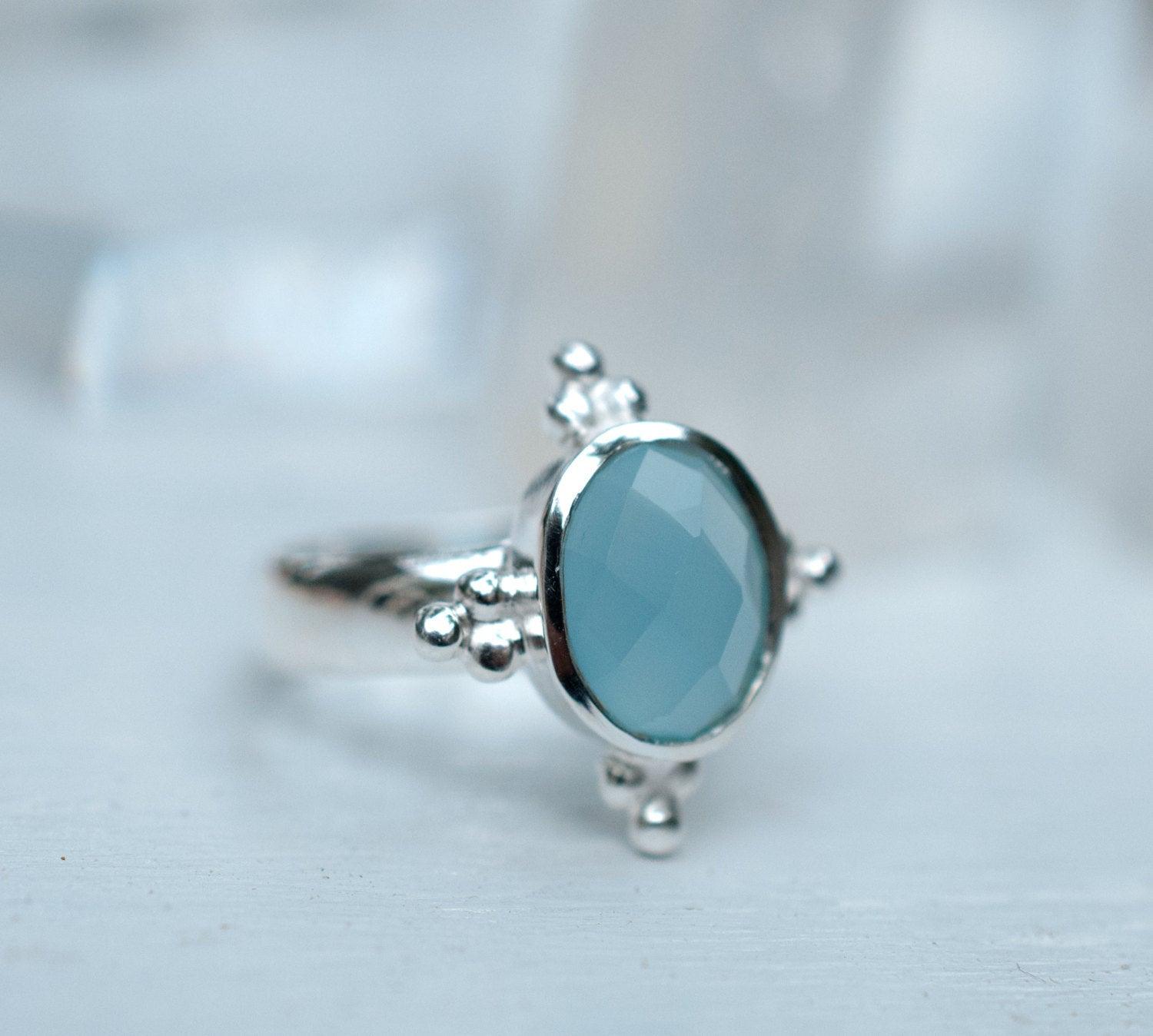 Blue Chalcedony Ring ~ Sterling Silver 925 ~ MR052 - Maresia Jewelry