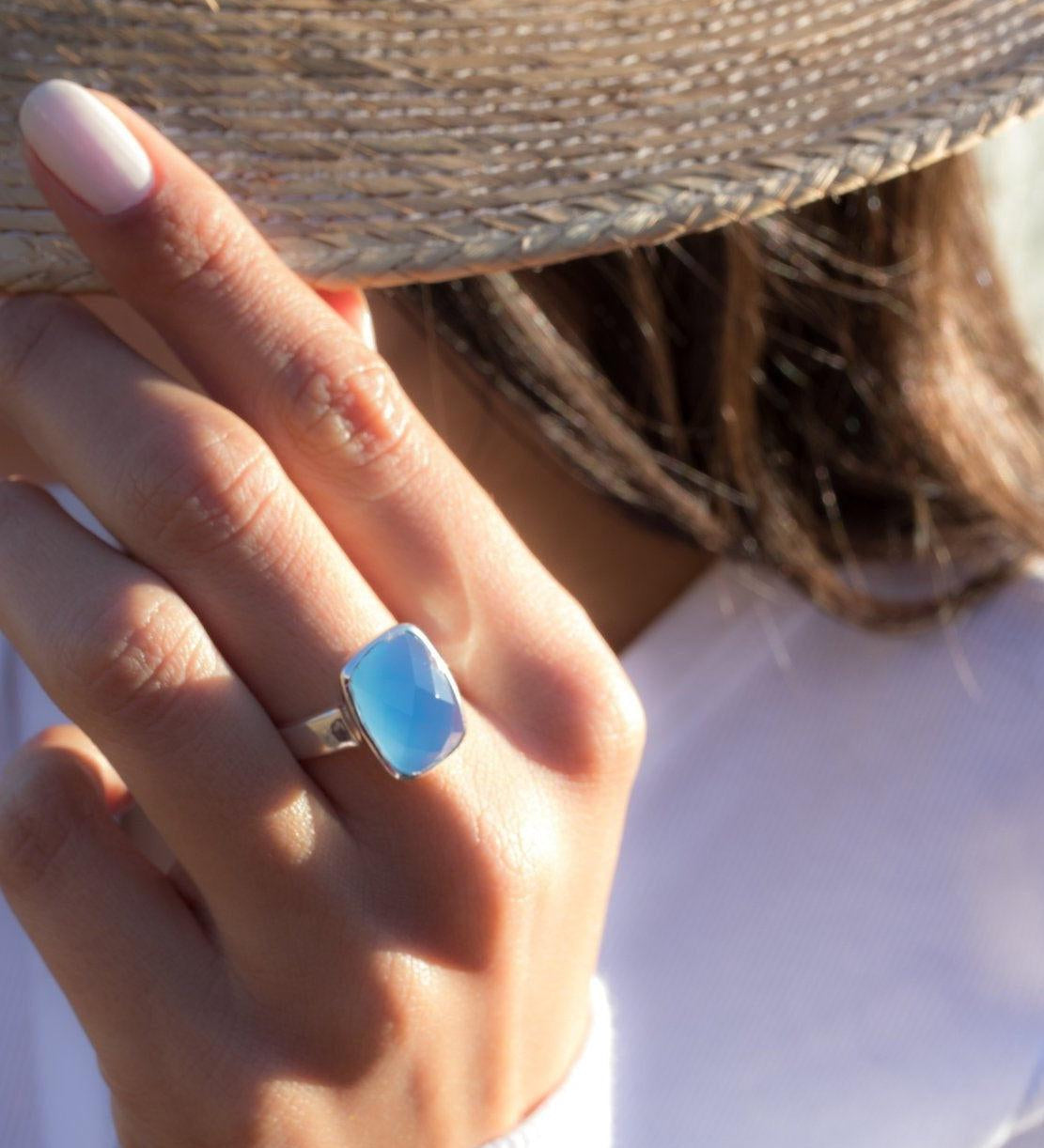 Blue Chalcedony Ring ~Sterling Silver 925~ MR177 - Maresia Jewelry