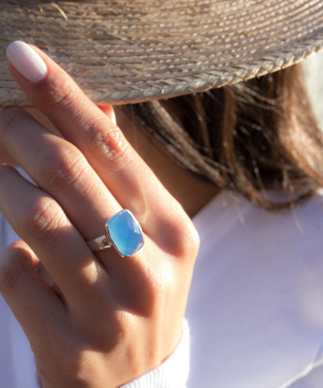 Blue Chalcedony Ring ~Sterling Silver 925~ MR177 - Maresia Jewelry
