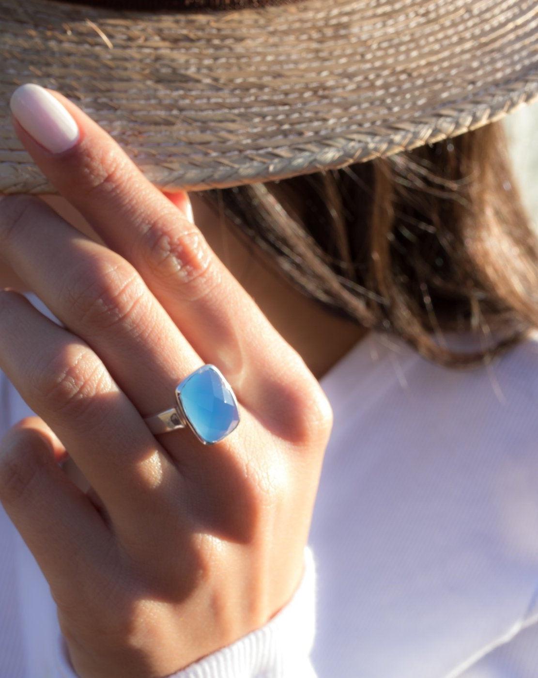 Blue Chalcedony Ring ~Sterling Silver 925~ MR177 - Maresia Jewelry