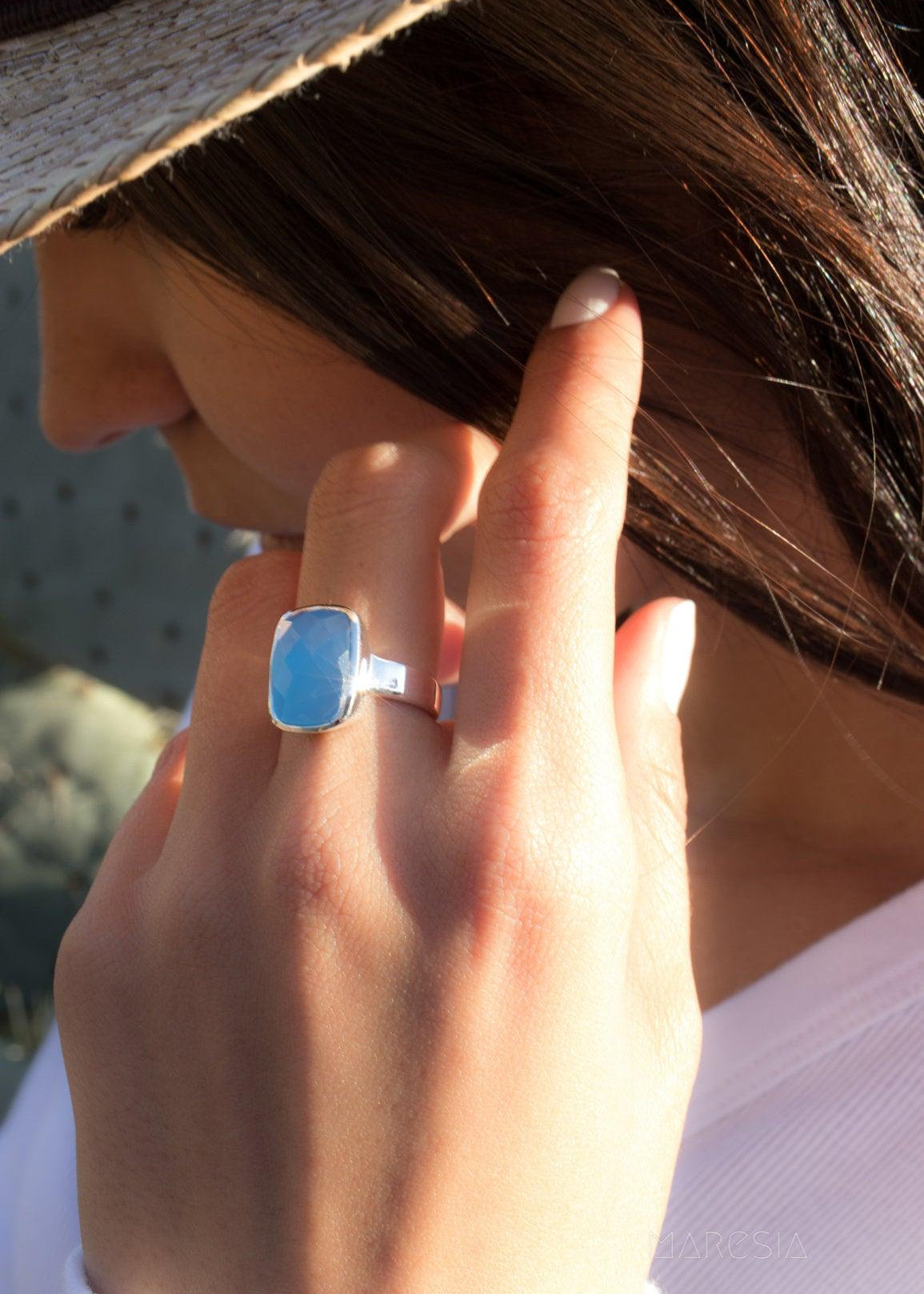 Blue Chalcedony Ring ~Sterling Silver 925~ MR177 - Maresia Jewelry
