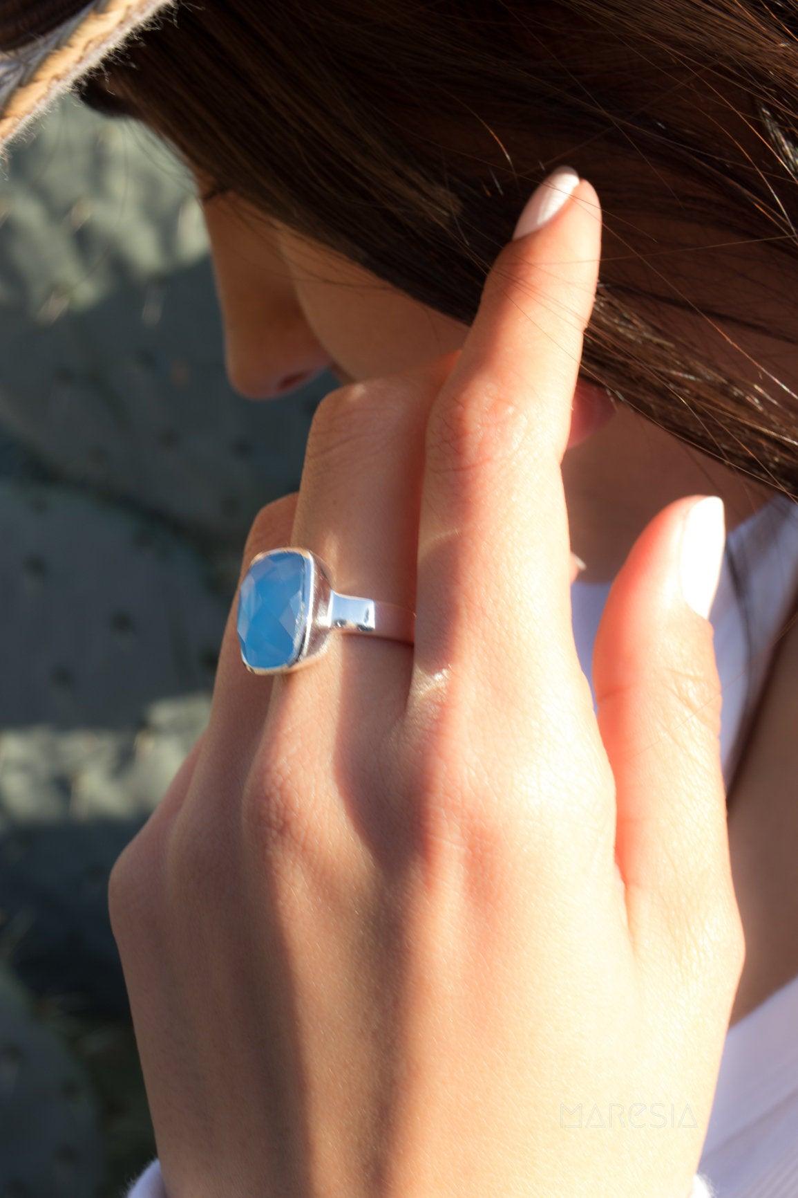 Blue Chalcedony Ring ~Sterling Silver 925~ MR177 - Maresia Jewelry
