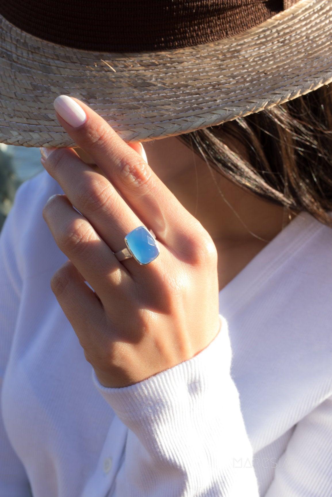 Blue Chalcedony Ring ~Sterling Silver 925~ MR177 - Maresia Jewelry