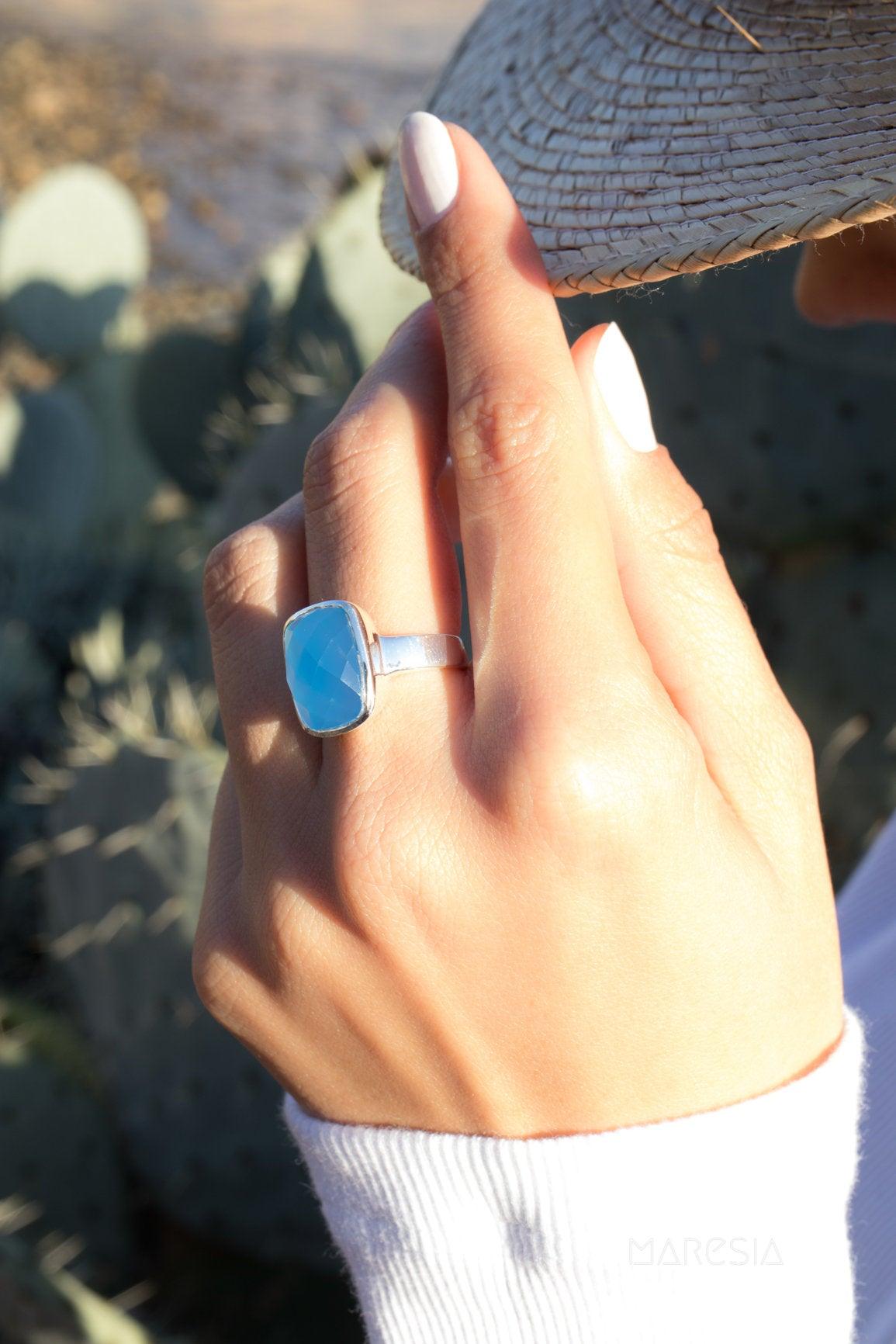 Blue Chalcedony Ring ~Sterling Silver 925~ MR177 - Maresia Jewelry