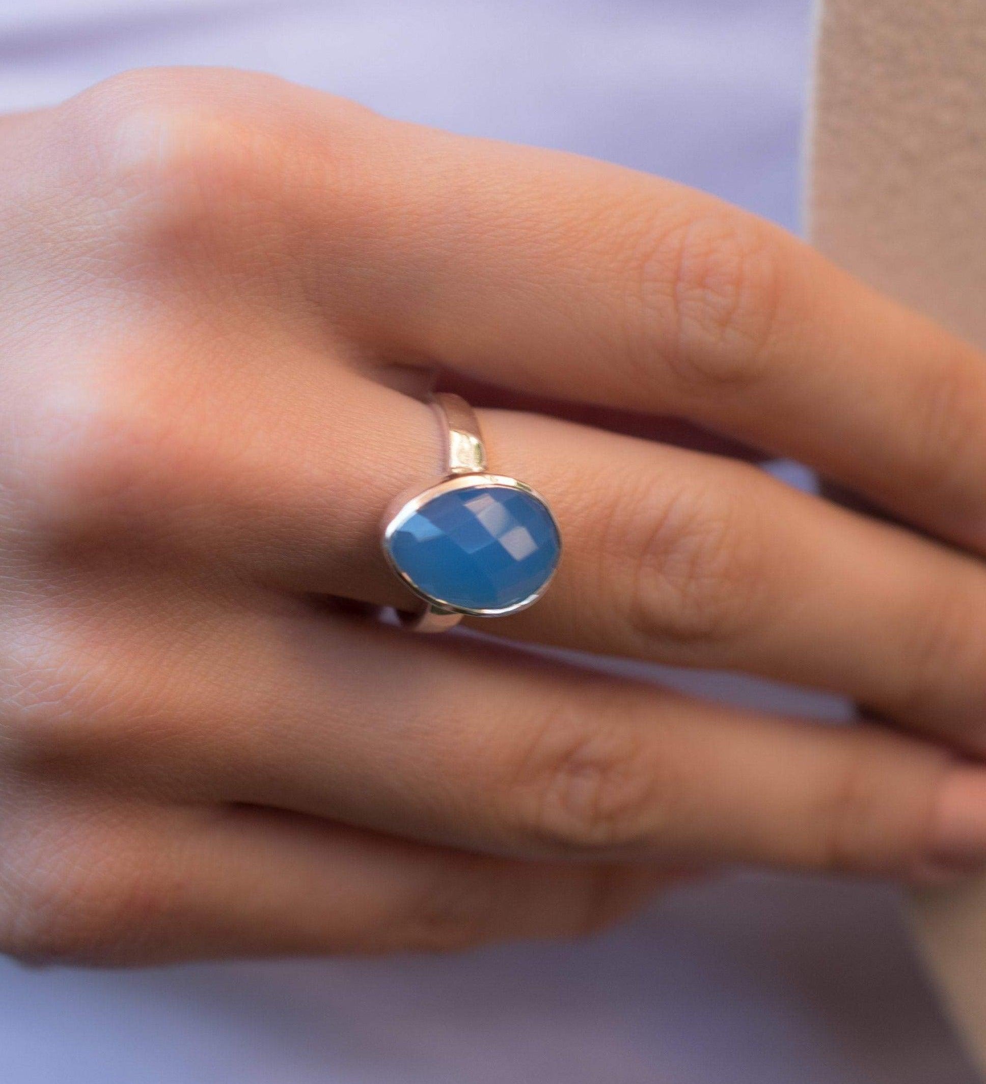Blue Chalcedony Ring ~ Sterling Silver 925 ~ MR217 - Maresia Jewelry