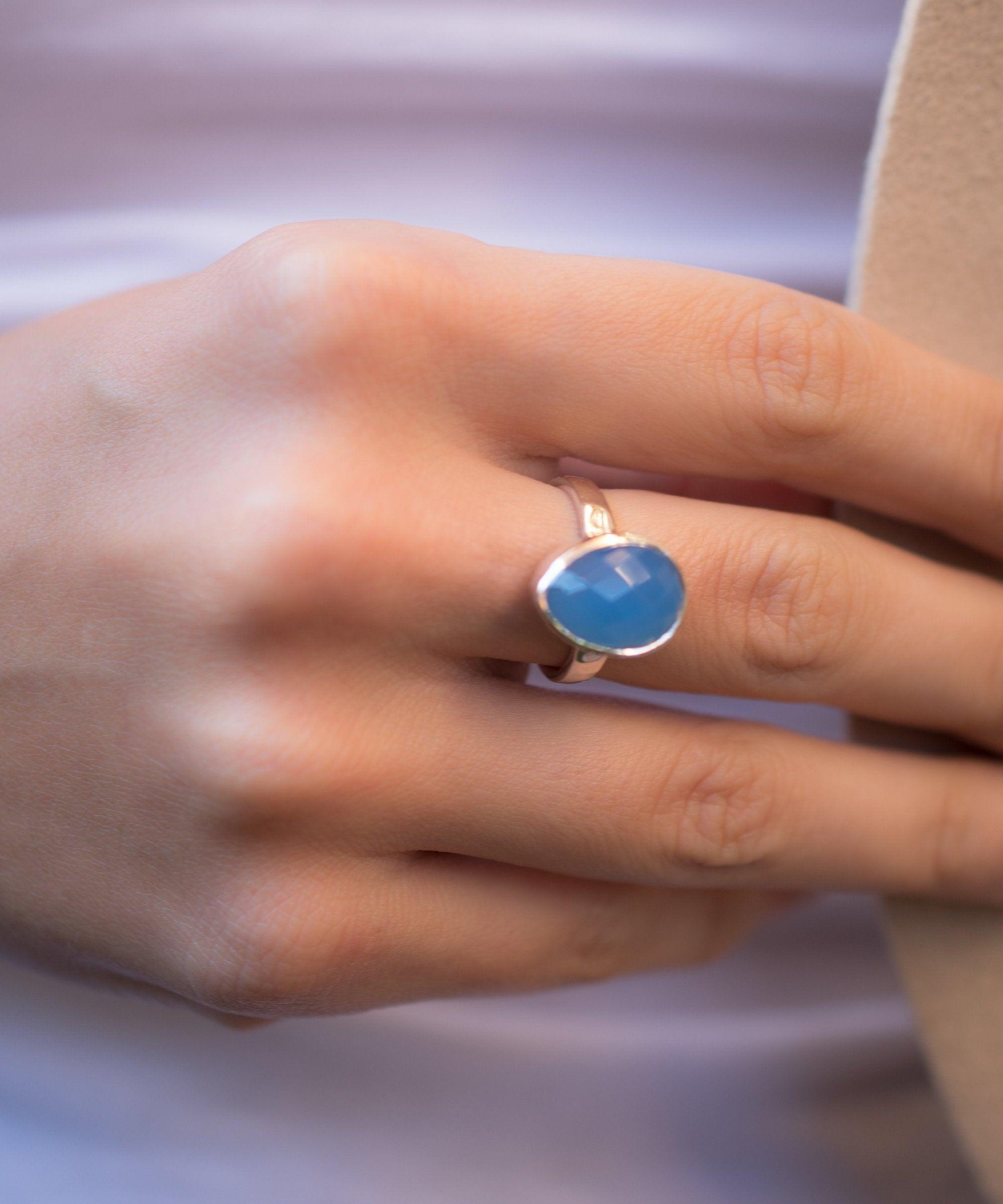 Blue Chalcedony Ring ~ Sterling Silver 925 ~ MR217 - Maresia Jewelry