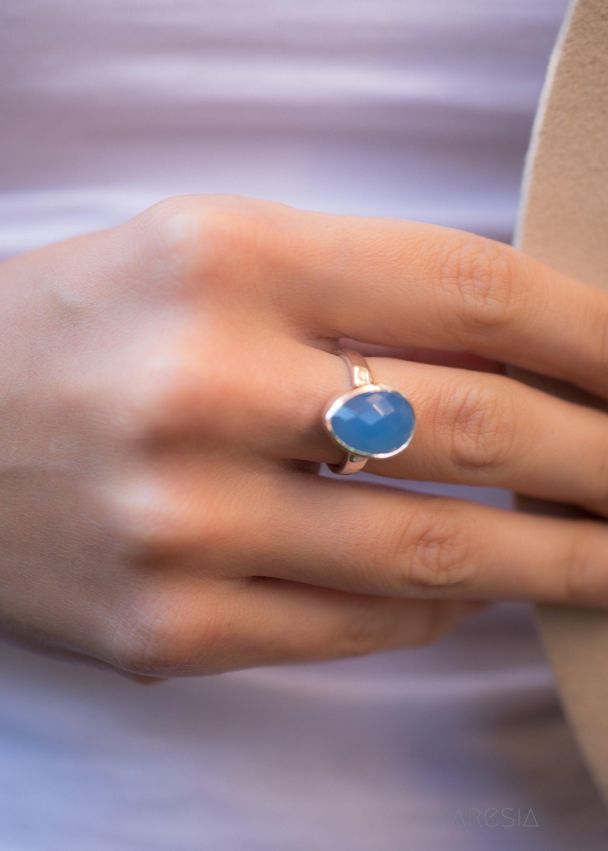 Blue Chalcedony Ring ~ Sterling Silver 925 ~ MR217 - Maresia Jewelry
