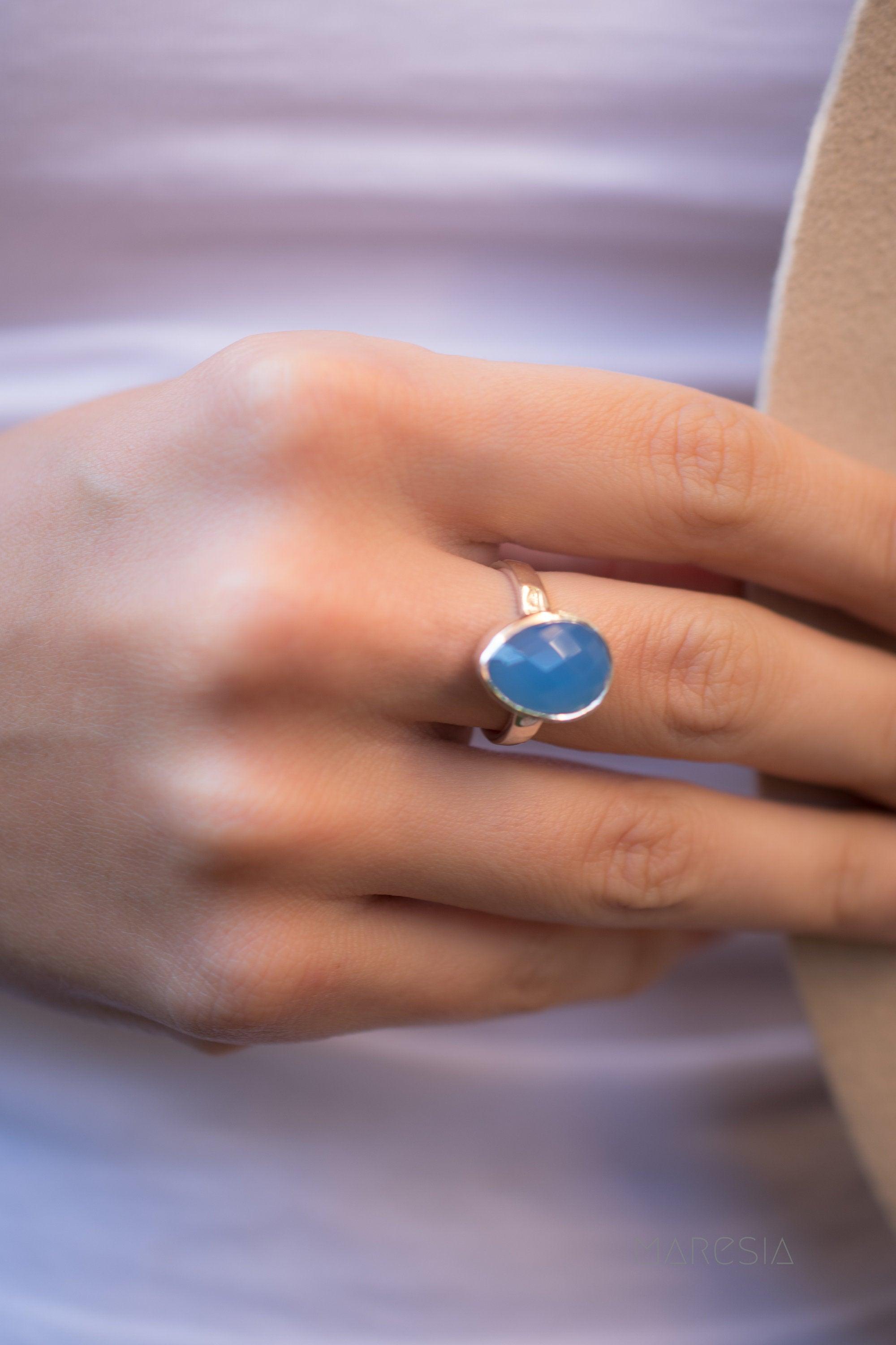 Blue Chalcedony Ring ~ Sterling Silver 925 ~ MR217 - Maresia Jewelry