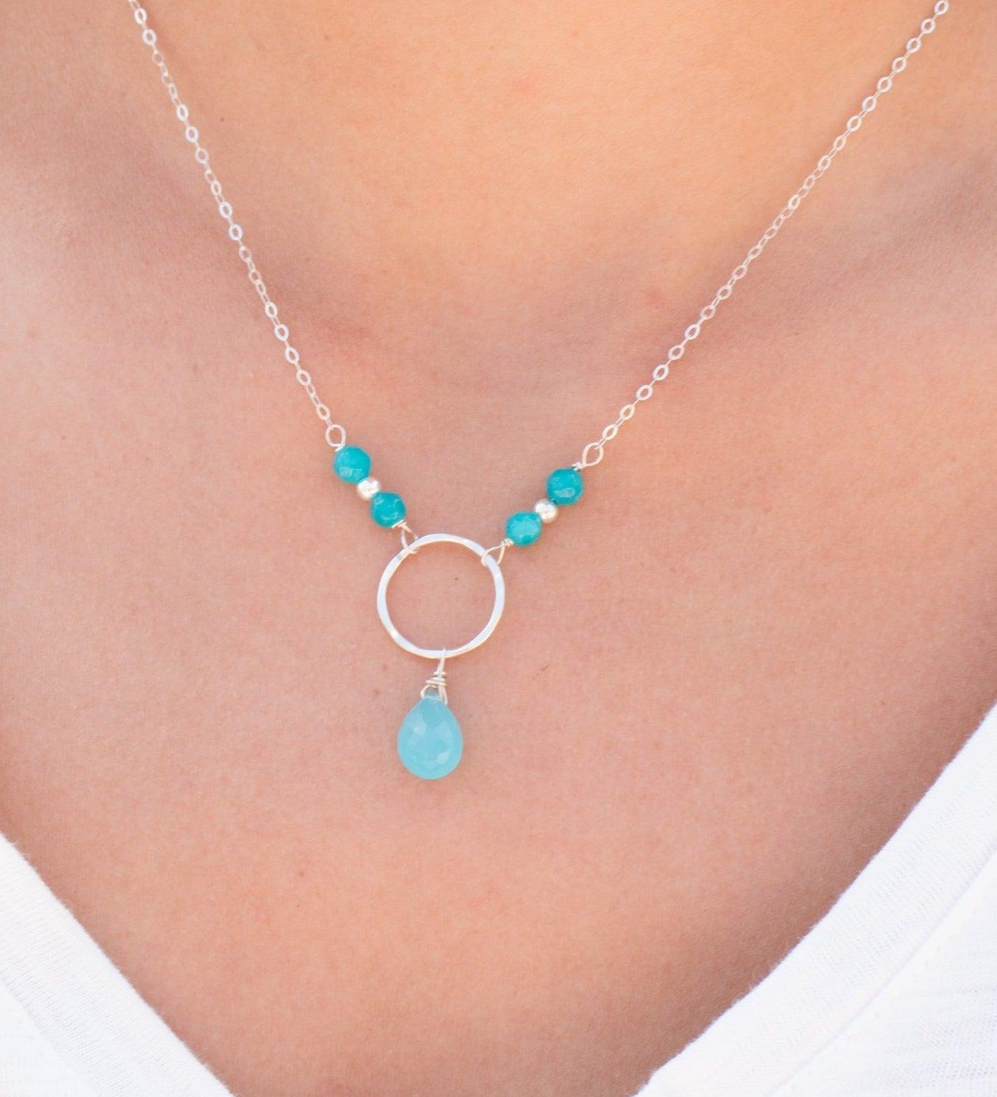 Blue Chalcedony Tear Drop Necklace ~ Sterling Silver 925 - Maresia Jewelry