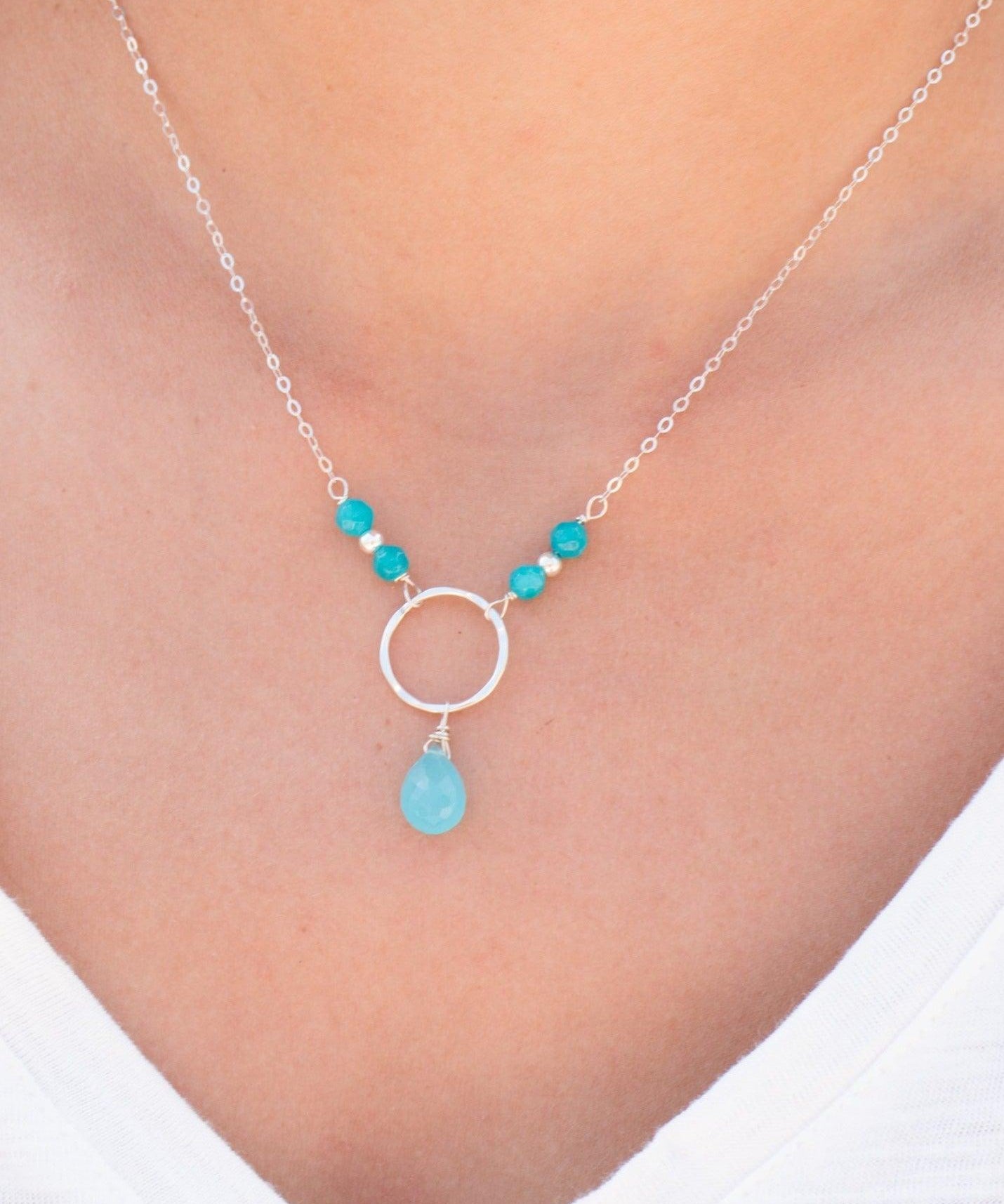 Blue Chalcedony Tear Drop Necklace ~ Sterling Silver 925 - Maresia Jewelry