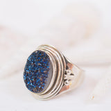 Blue Druzy Quartz Ring ~ Sterling Silver 925 ~ SMR096 - Maresia Jewelry